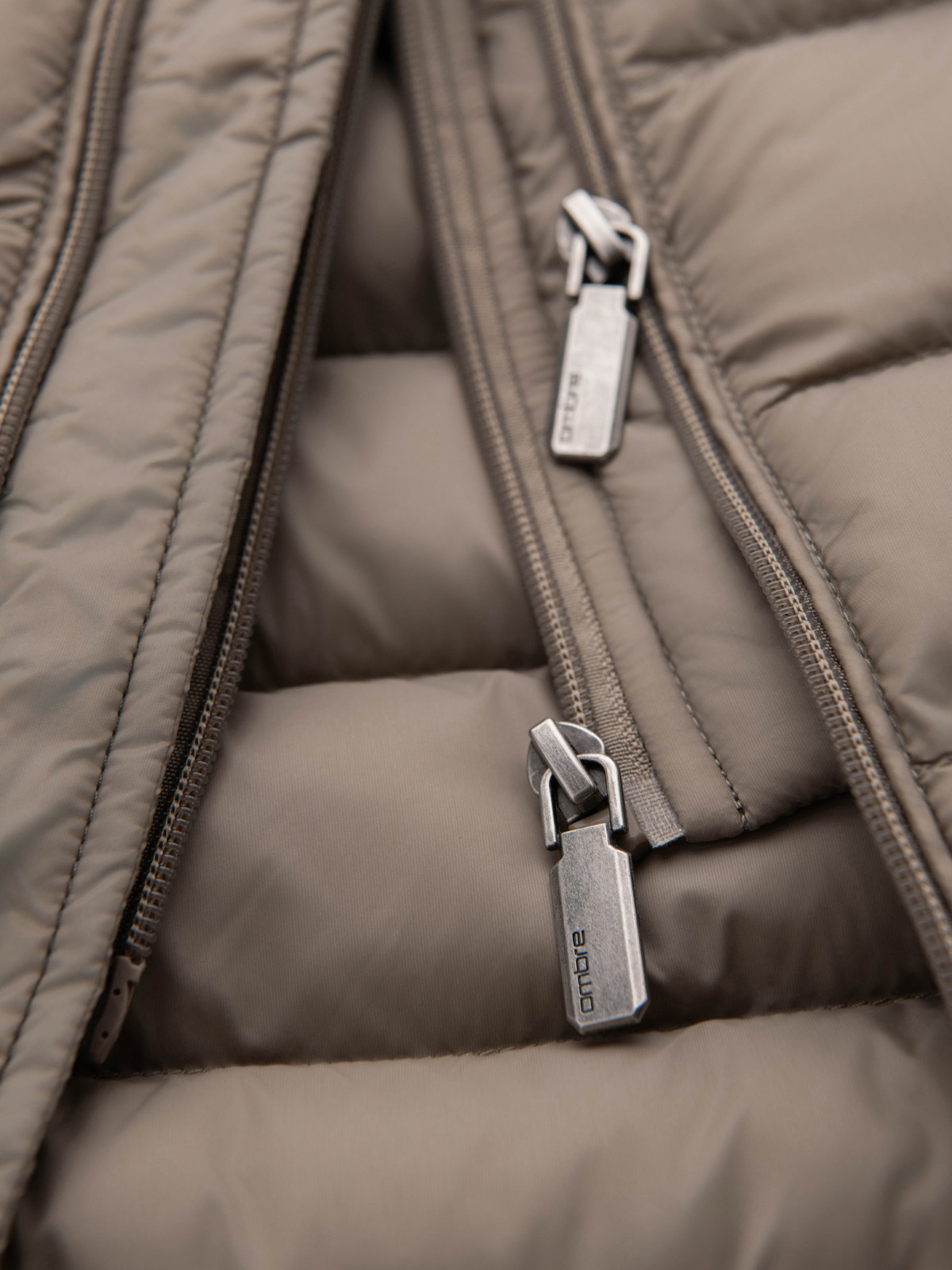 Ombre Men&#039;s quilted jacket with two fasteners - dark beige