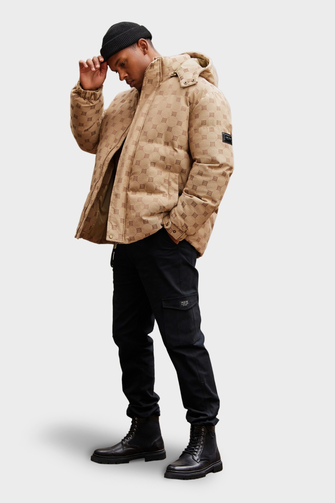 Ombre Men's jacquard patterned puffer jacket-brown