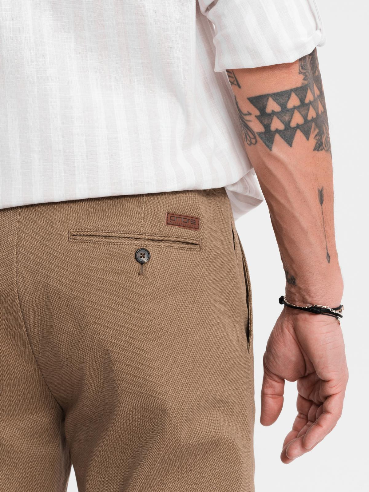 Ombre Men's REGULAR FIT chino pants with fine texture - dark beige