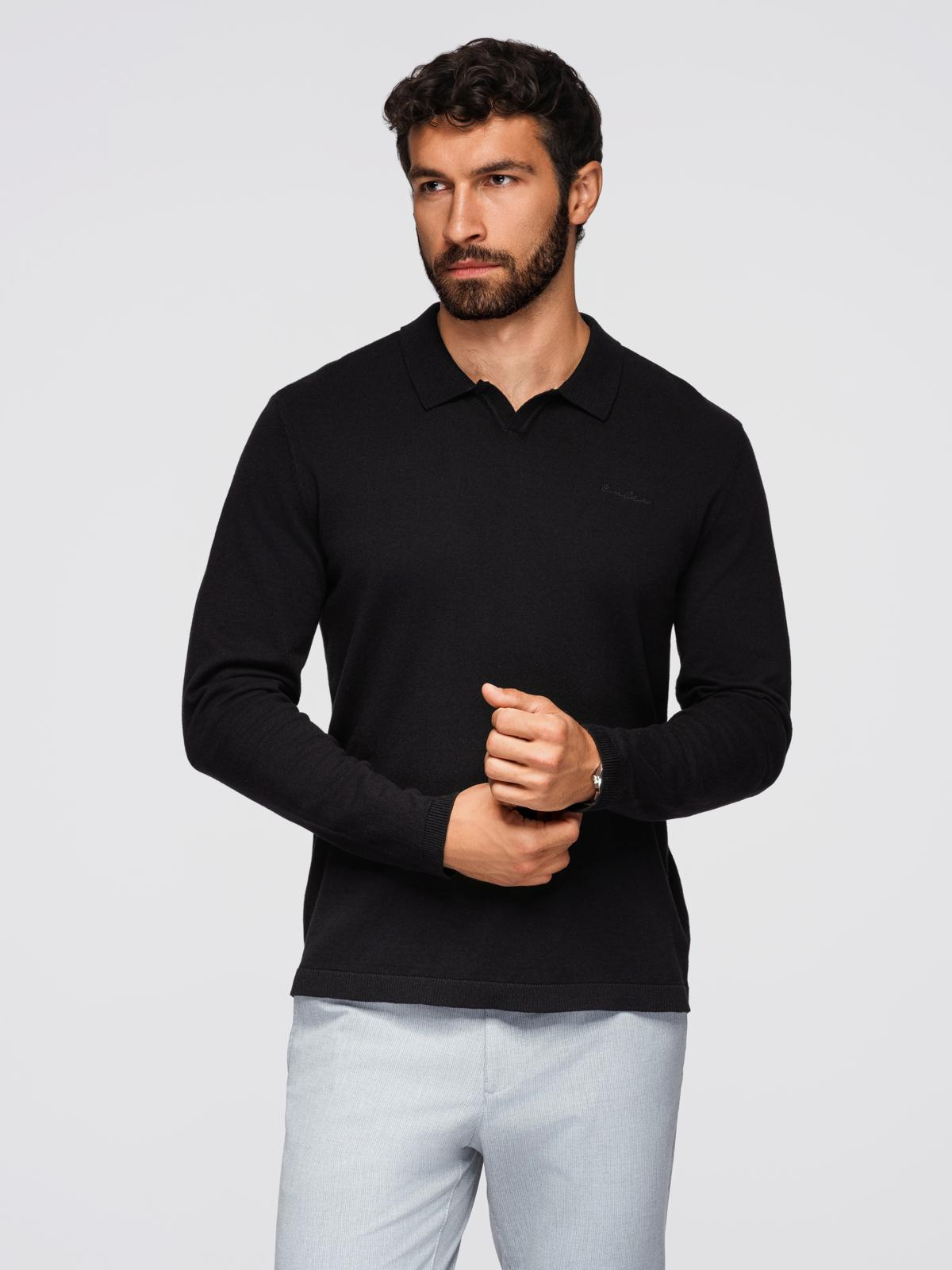 Ombre Men&#039;s polo sweater with embroidery on chest - black
