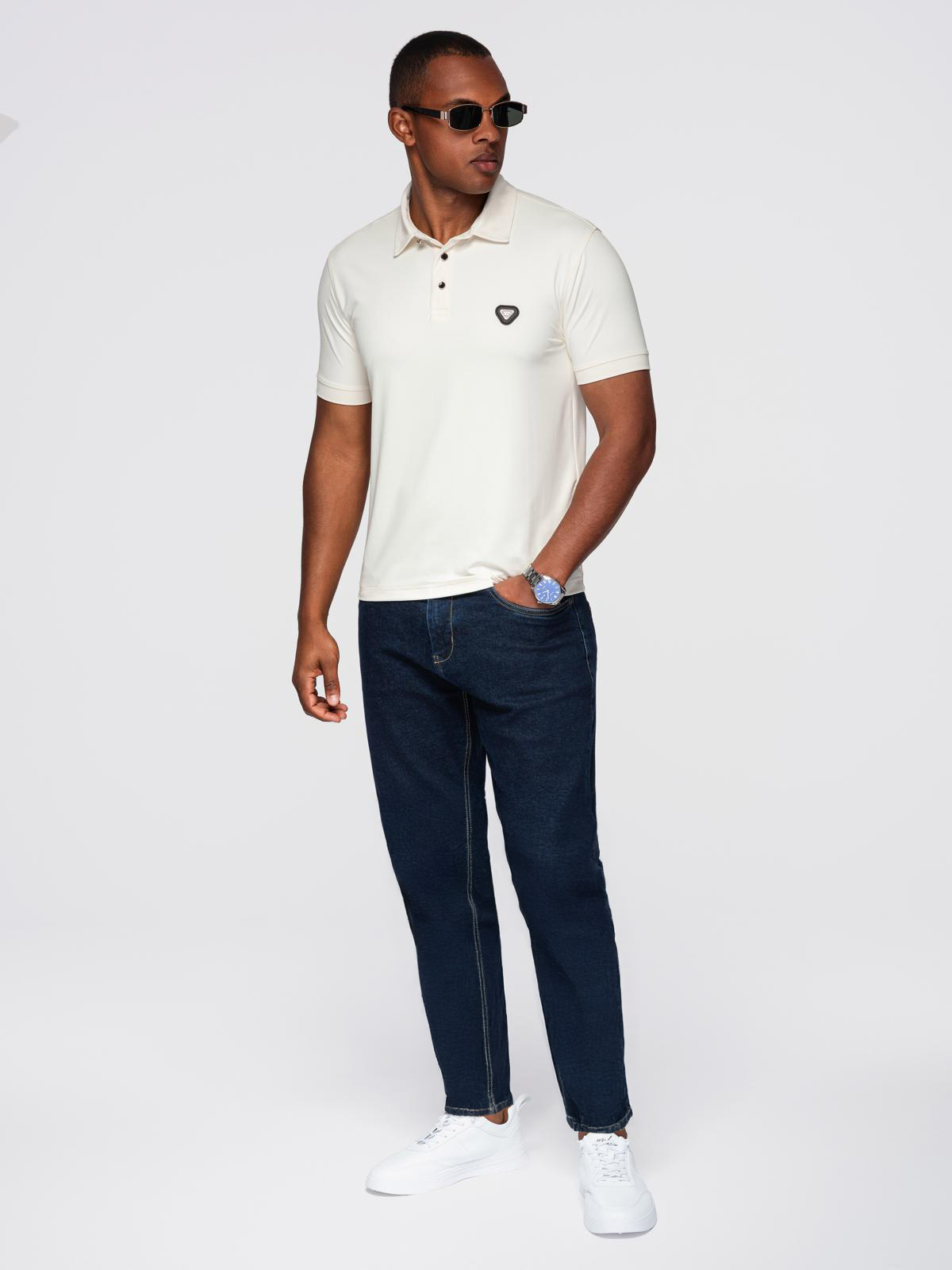 Ombre Men's stylish stretch fabric polo shirt - cream