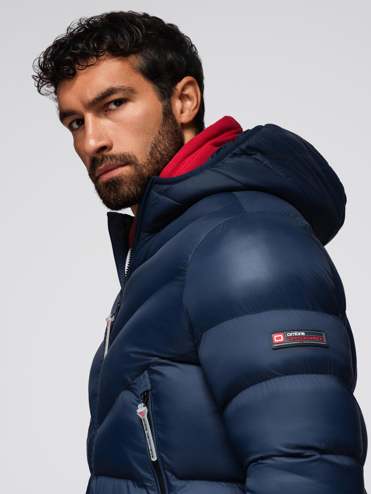 Ombre Modern men&#039;s quilted jacket of combined materials - navy blue