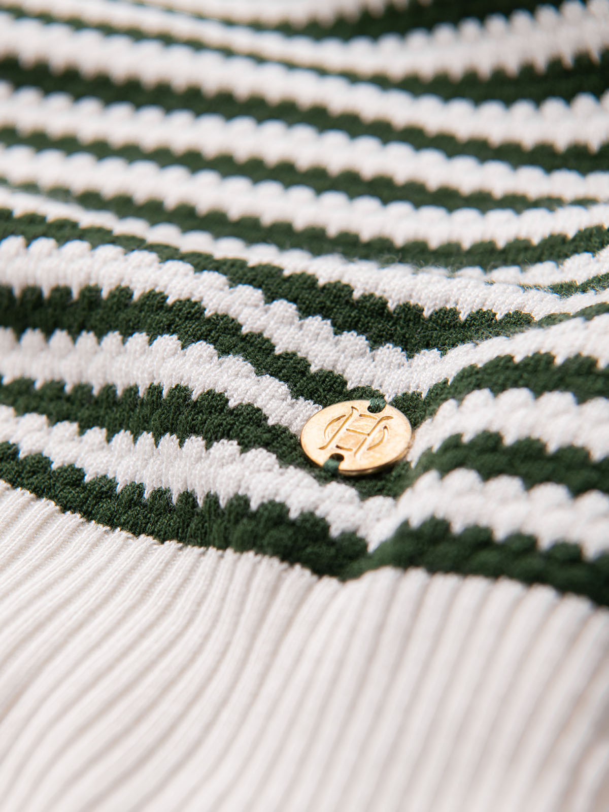 Ombre Men&#039;s knitted t-shirt with navy stripes and openwork weave - olive and white