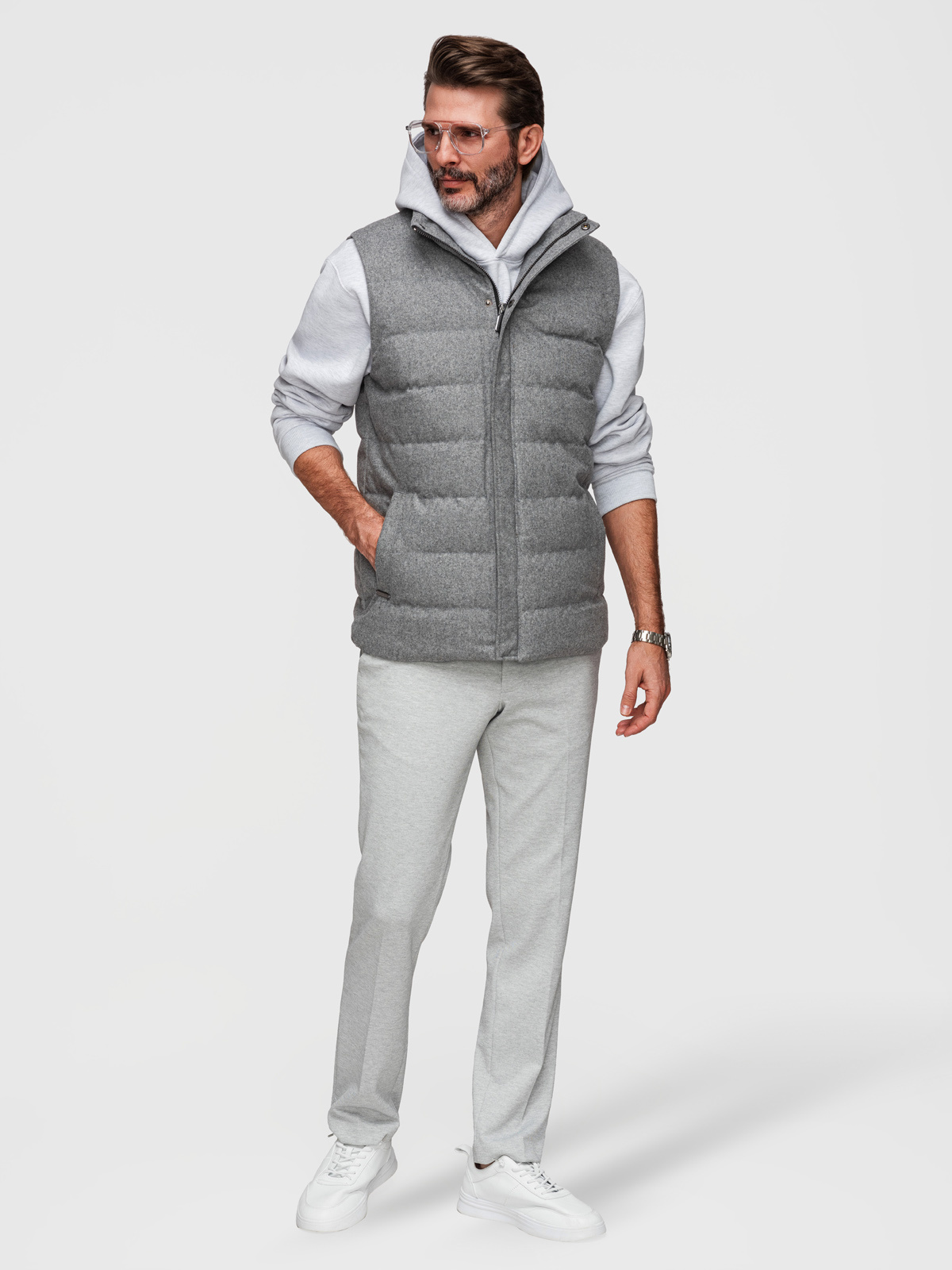 Ombre Men's quilted wool sleeveless jacket - grey melange