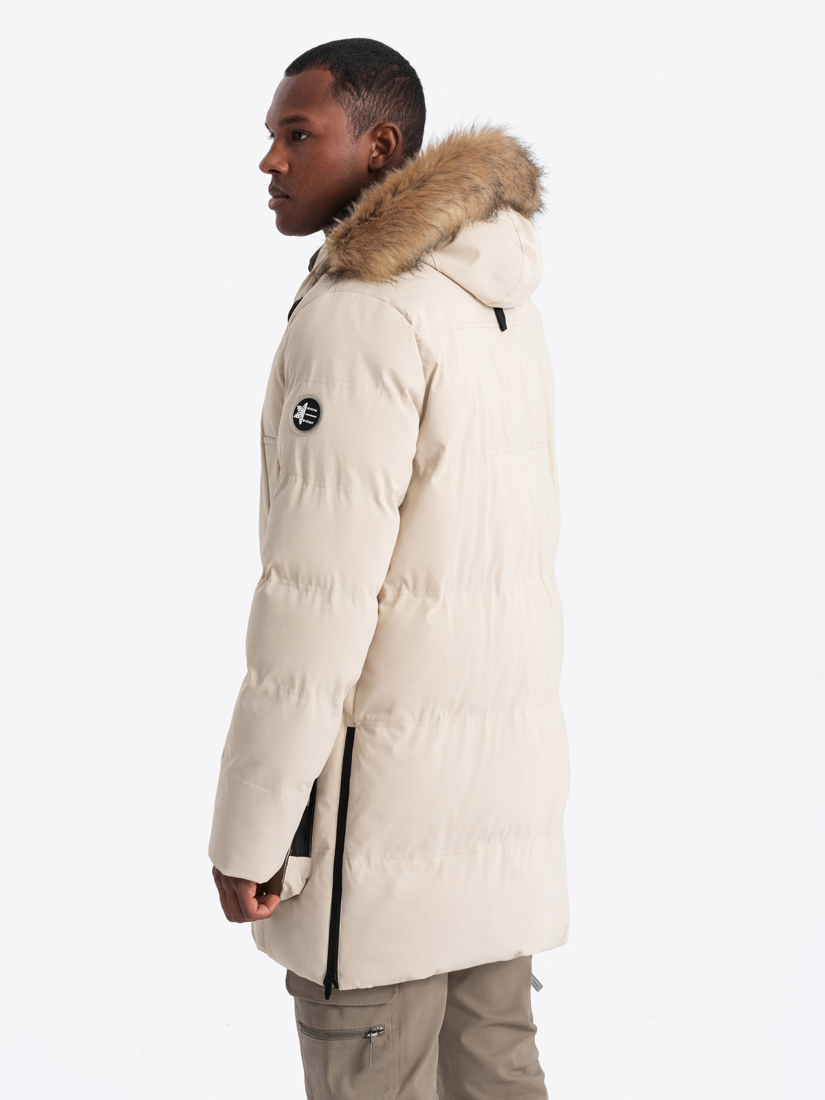Ombre Men's long parka jacket with flared bottom - cream
