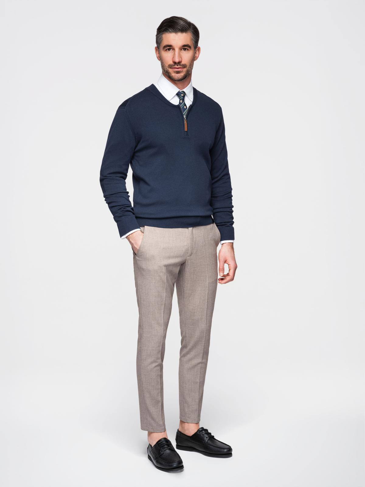 Ombre Men's sweater with viscose and spread neckline - navy blue