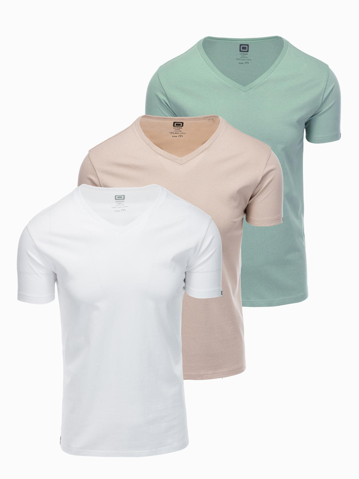 Ombre BASIC men&#039;s V-neck cotton shirt set - gray-green/white/beige