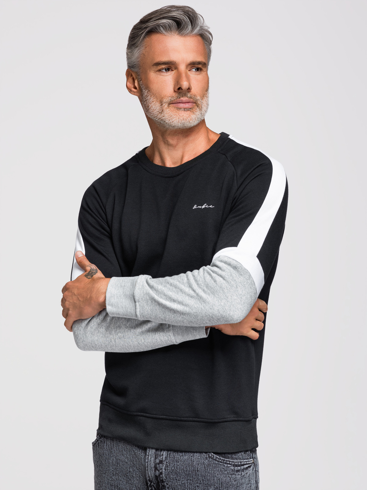 Ombre Tri-color men's sweatshirt with raglan sleeves - black