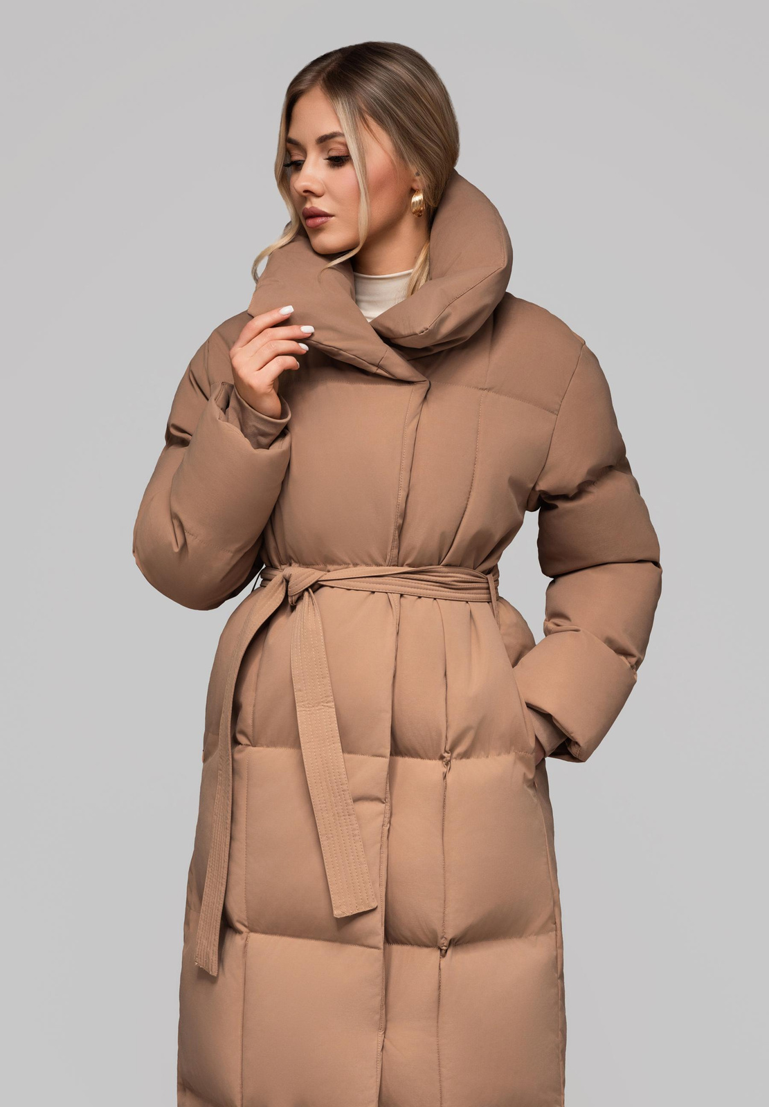 Edoti Women's quilted long jacket with belt OW-JALJ-0104 v3