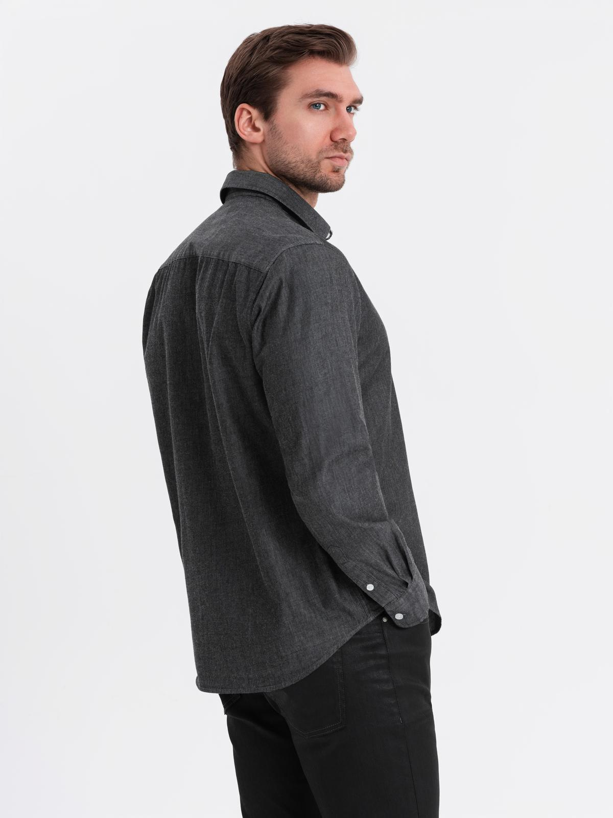 Ombre Men&#039;s denim shirt with embroidered pocket - black