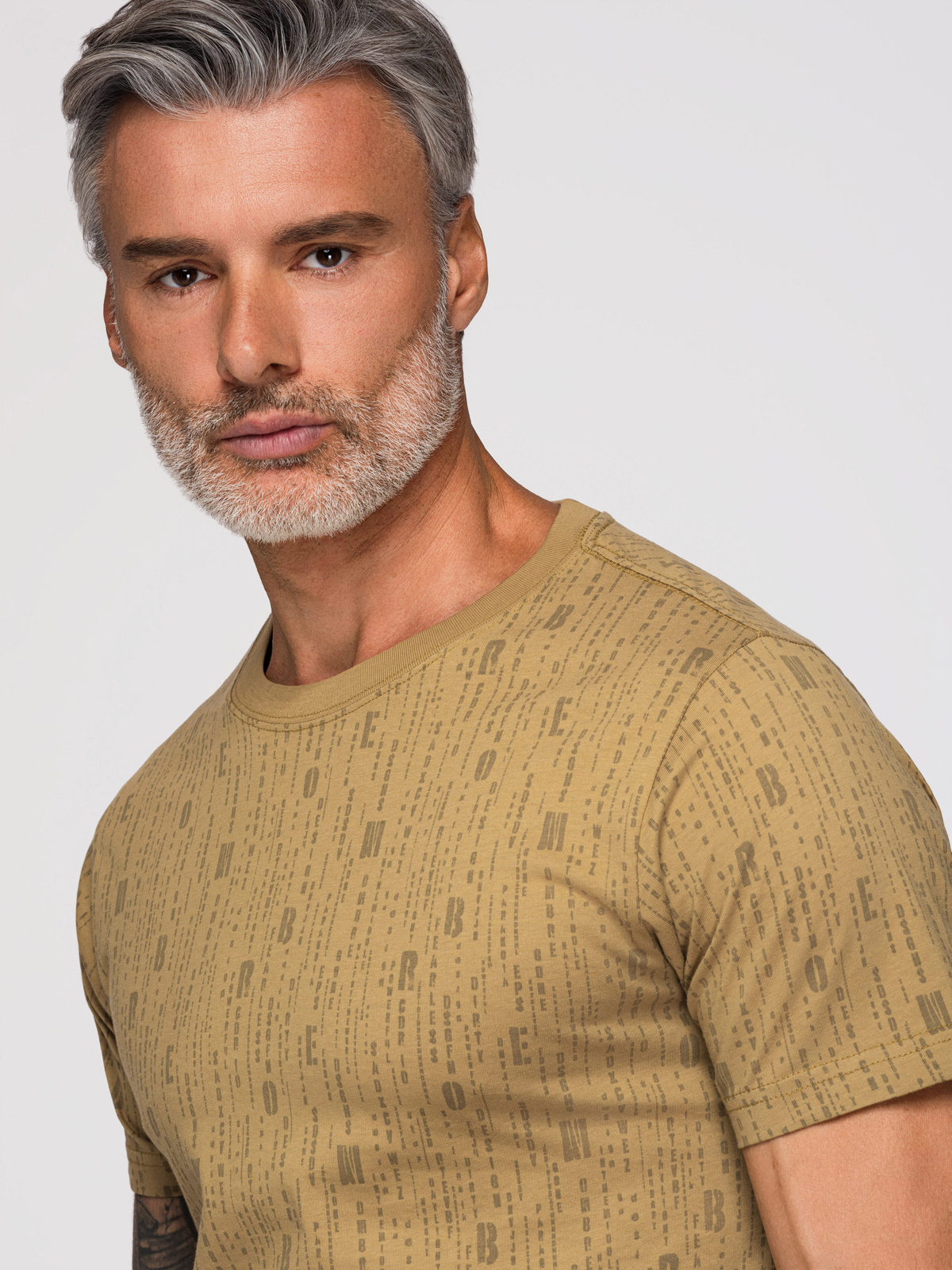 Ombre Printed cotton T-shirt with round neckline - dark olive