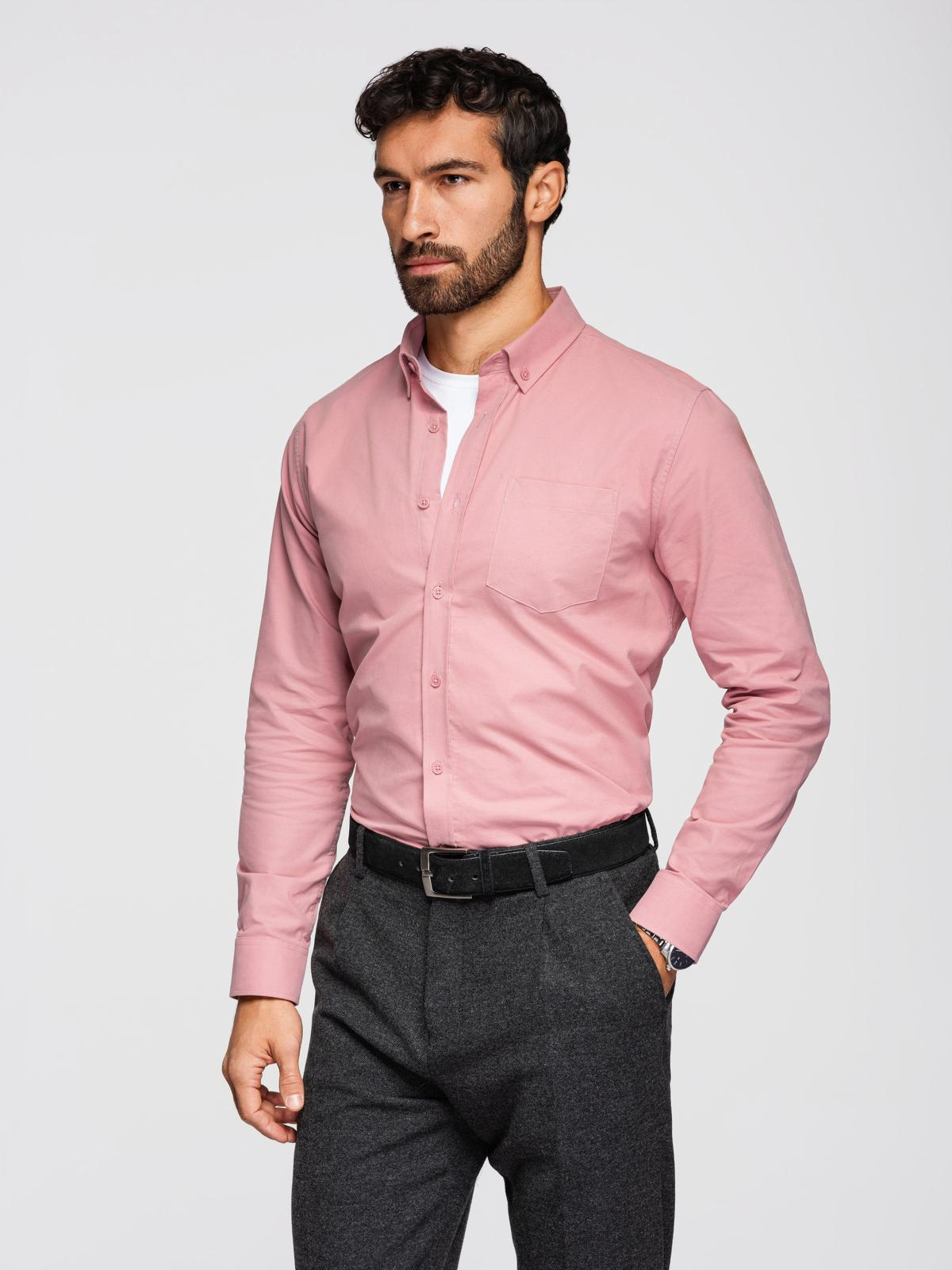 Ombre Men's REGULAR FIT cotton shirt with pocket - pink