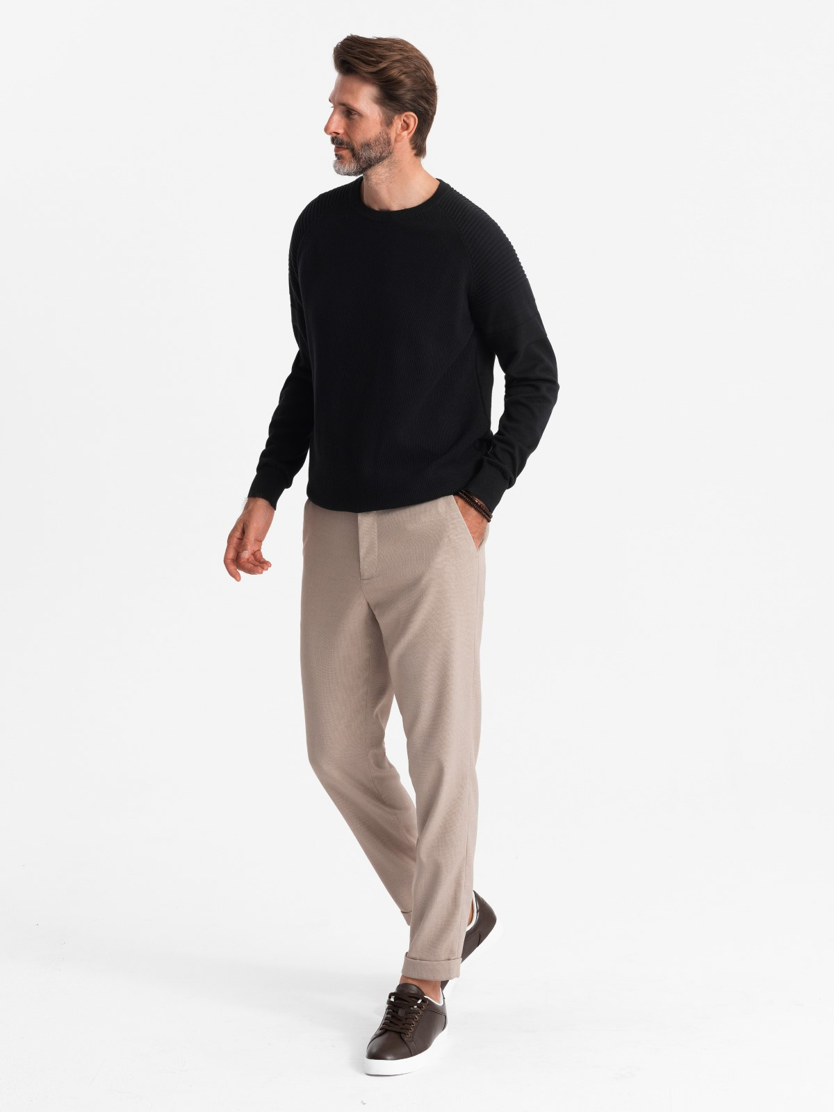 Ombre Men's raglan sweater with ribbed sleeves - black