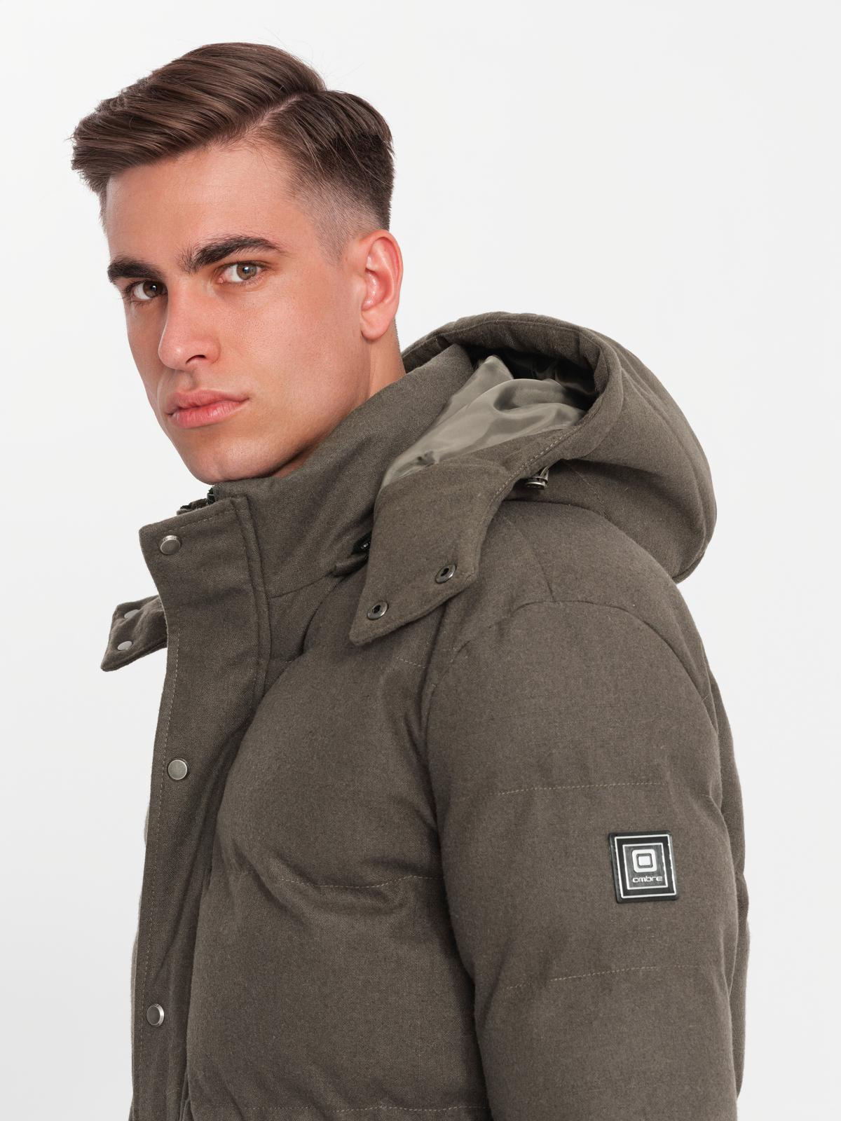 Ombre Men&#039;s long warm parka jacket with wool - dark grey melange