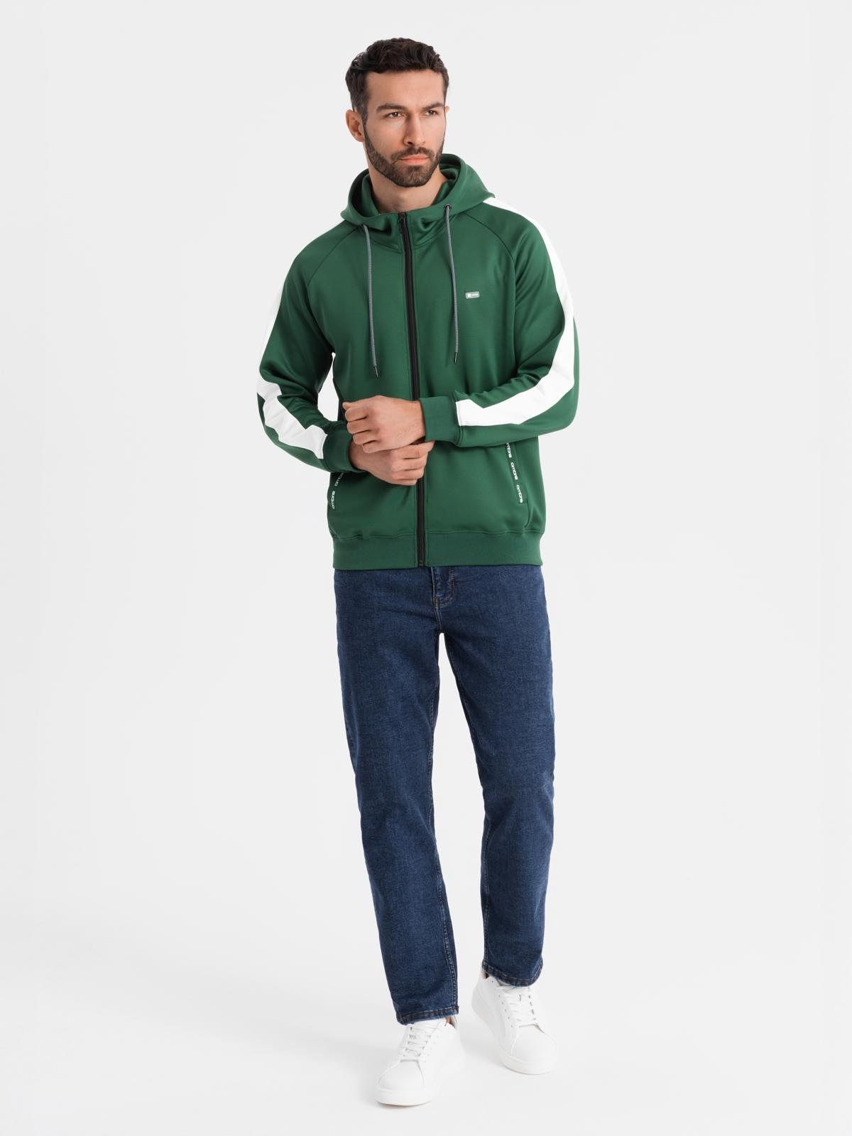 Ombre Unzipped men's hooded sweatshirt with piping - dark green