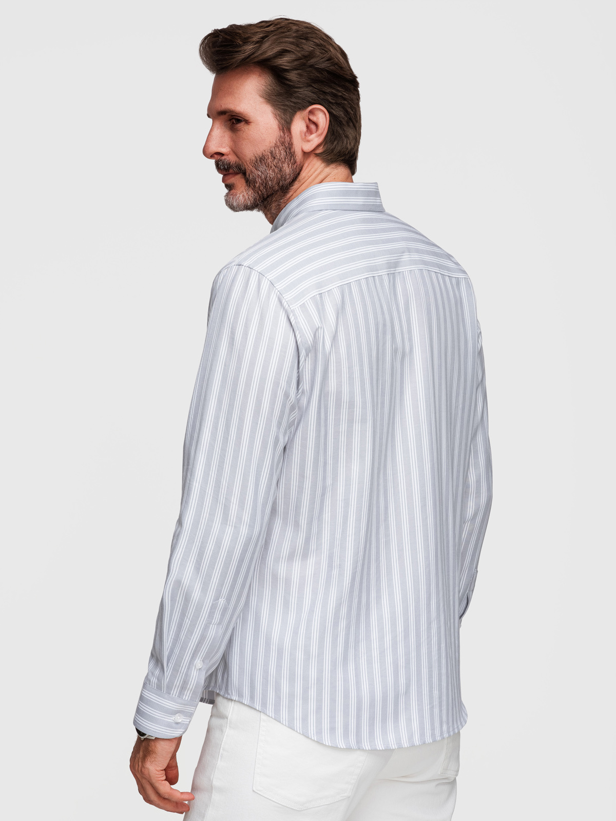 Ombre Men's REGULAR FIT shirt in white stripes with pocket - grey