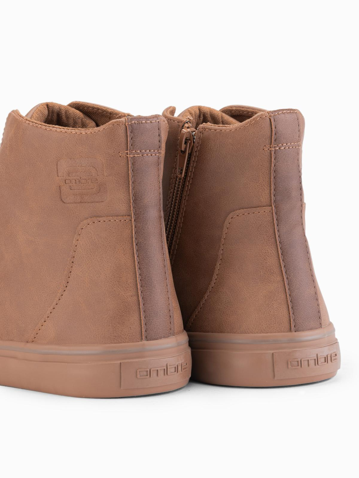 Ombre Men's high-top sneakers with matte texture and embossed logo - light brown