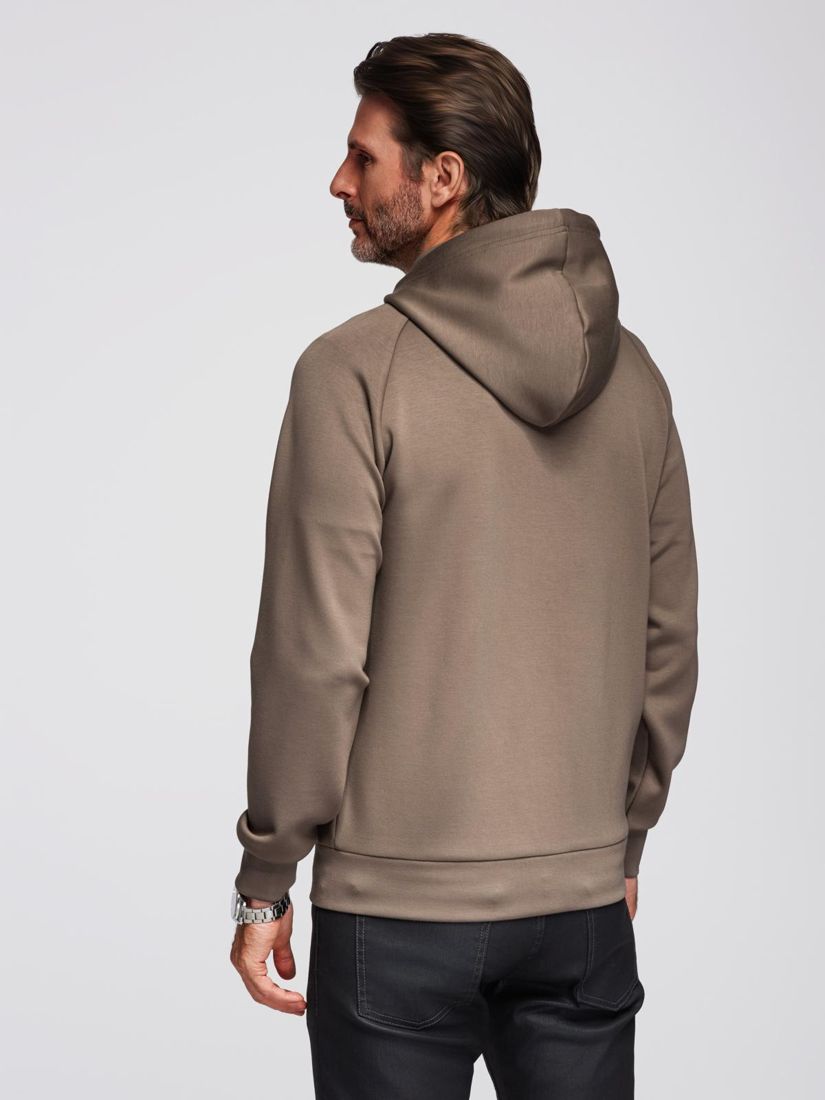Ombre Men's unbuttoned sweatshirt with stand-up collar and hood - gray-brown