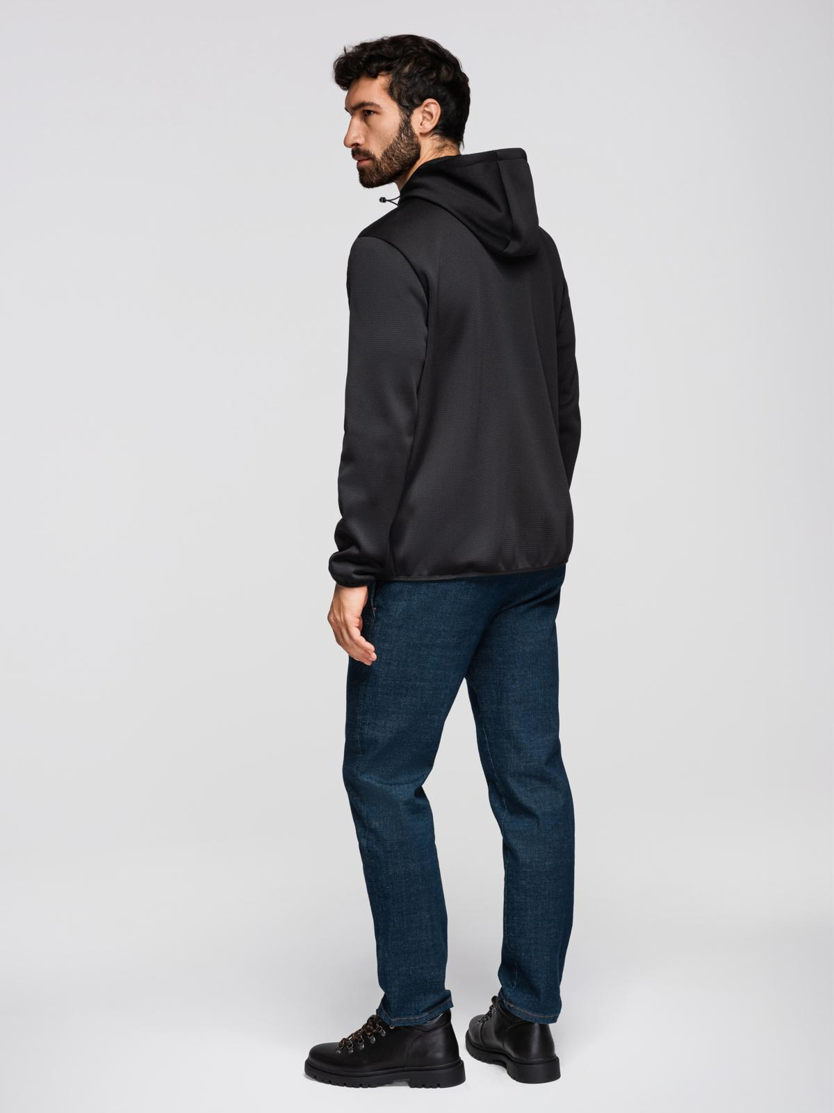 Ombre Men's lightweight jacket of combined materials with hood and decorative quilting - black