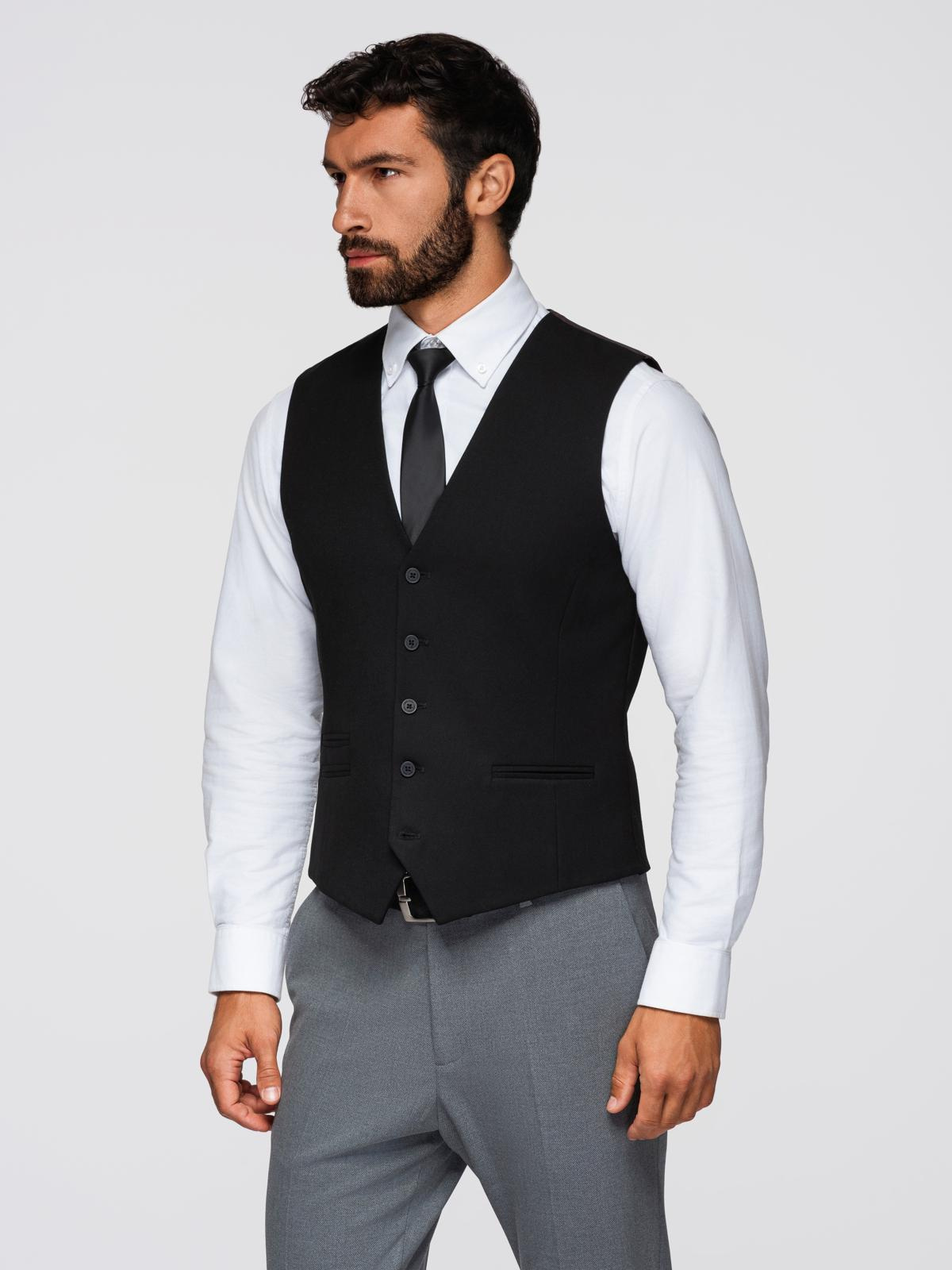 Ombre Men&#039;s suit vest with classic detailing and lining - black