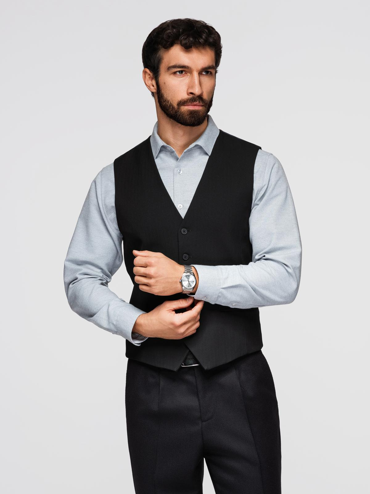 Ombre Elegant men's SLIM FIT herringbone vest - black