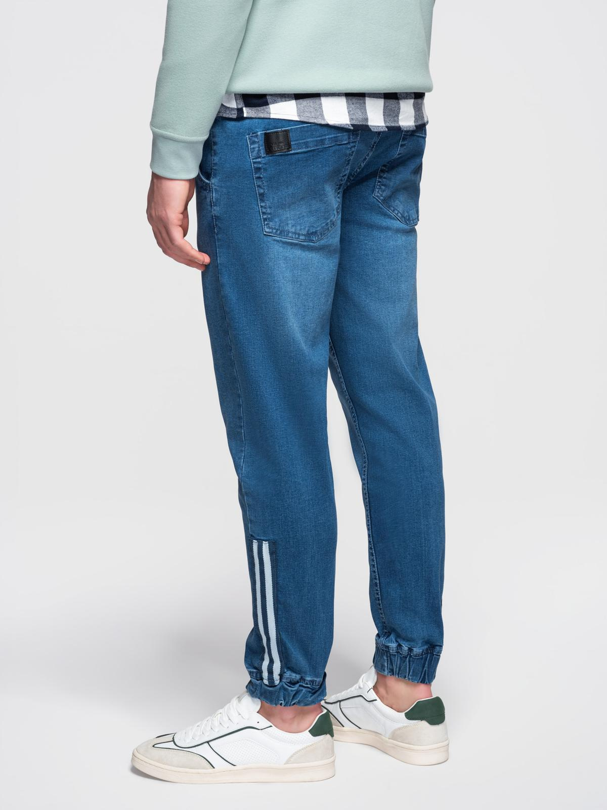 Ombre Men's denim joggers with piping - blue