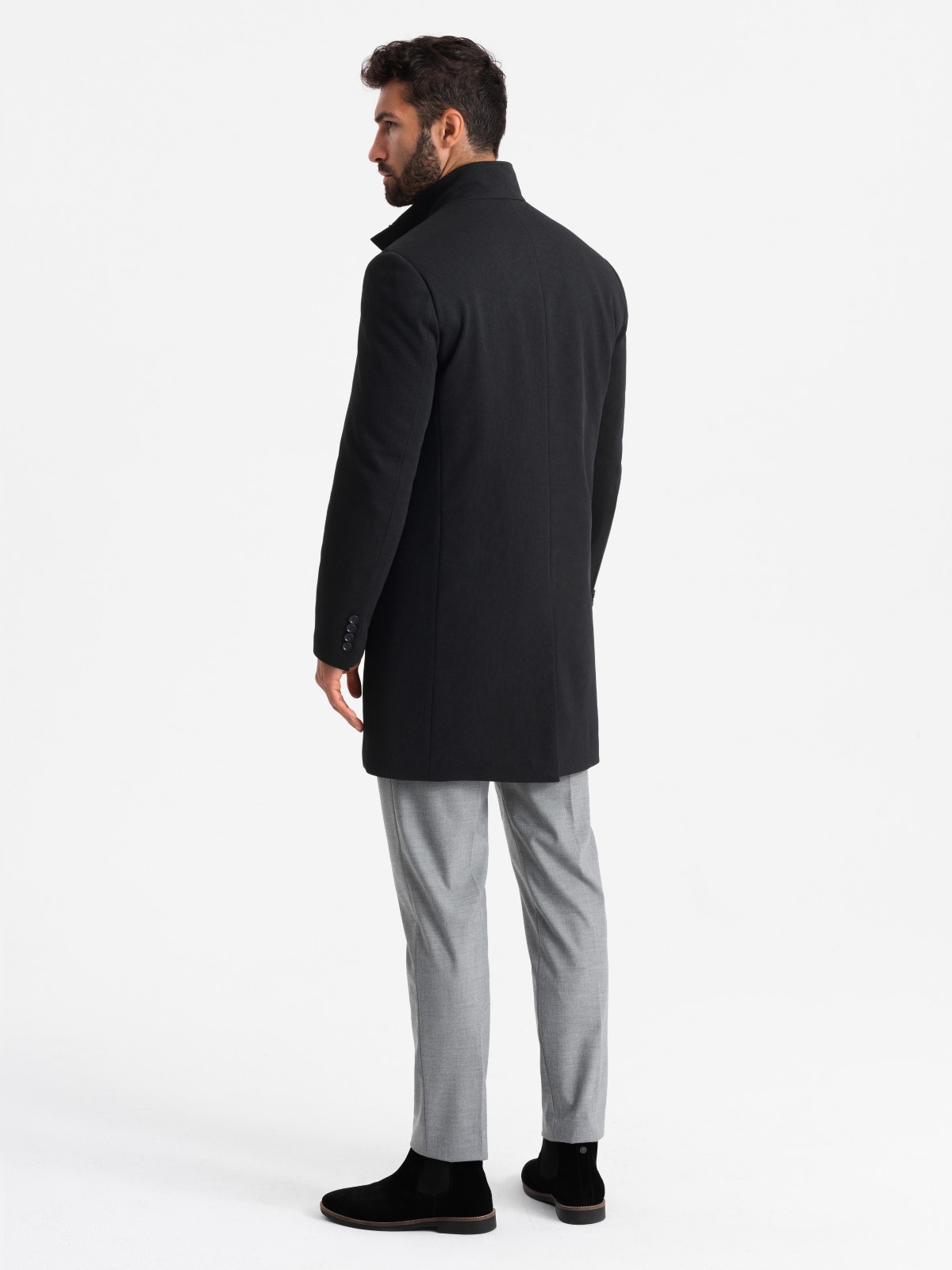 Ombre Fitted structured men's high collar coat - black
