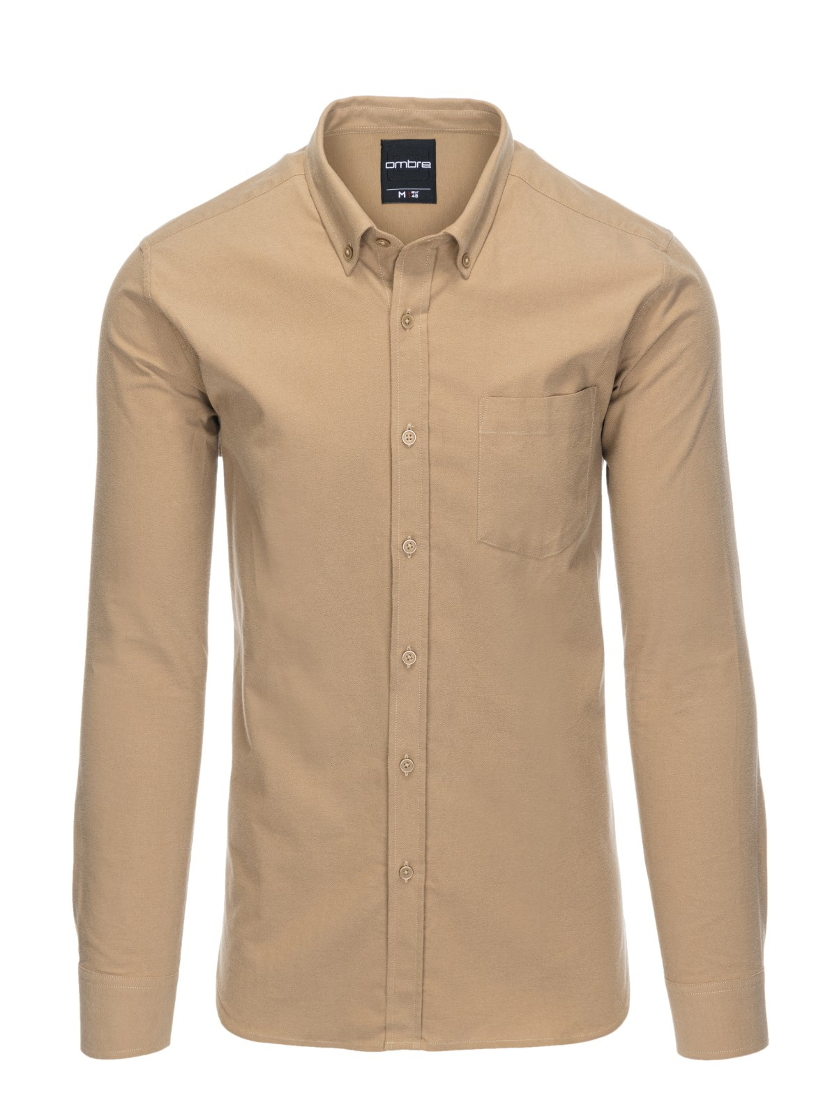 Ombre Men&#039;s REGULAR FIT cotton shirt with pocket - light brown