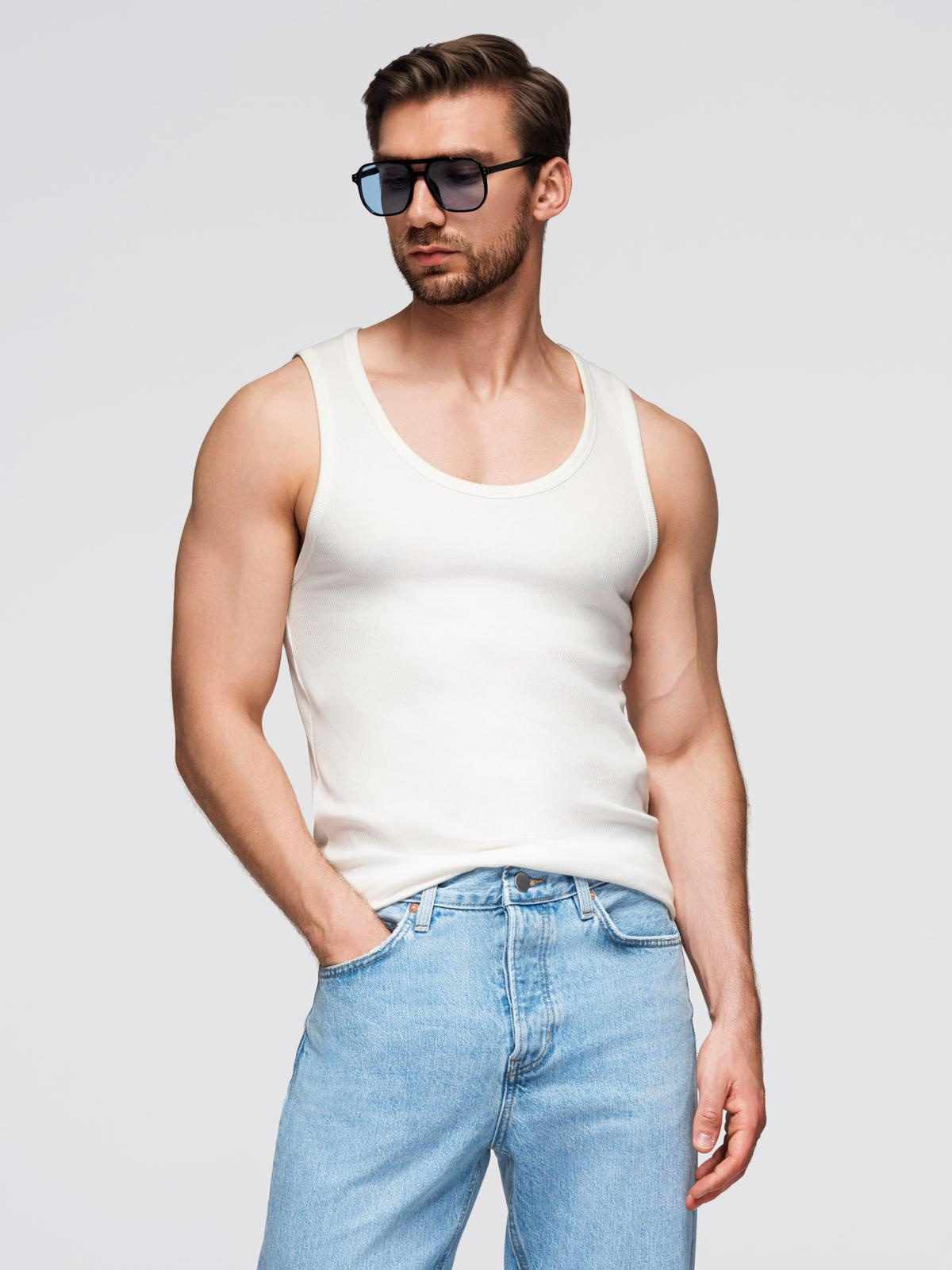 Ombre Men's cotton basic t-shirt with straps - white