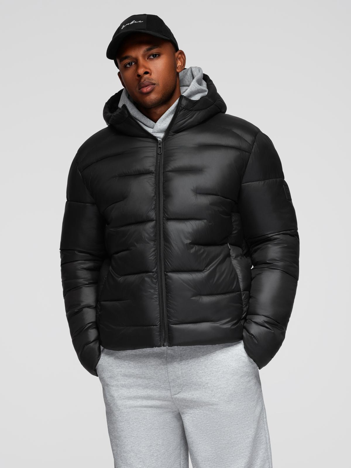 Ombre Men&#039;s quilted puffer jacket with hood - black