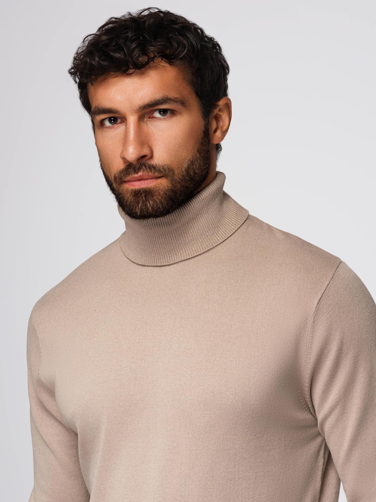 Ombre Men&#039;s knitted fitted turtleneck with viscose - beige
