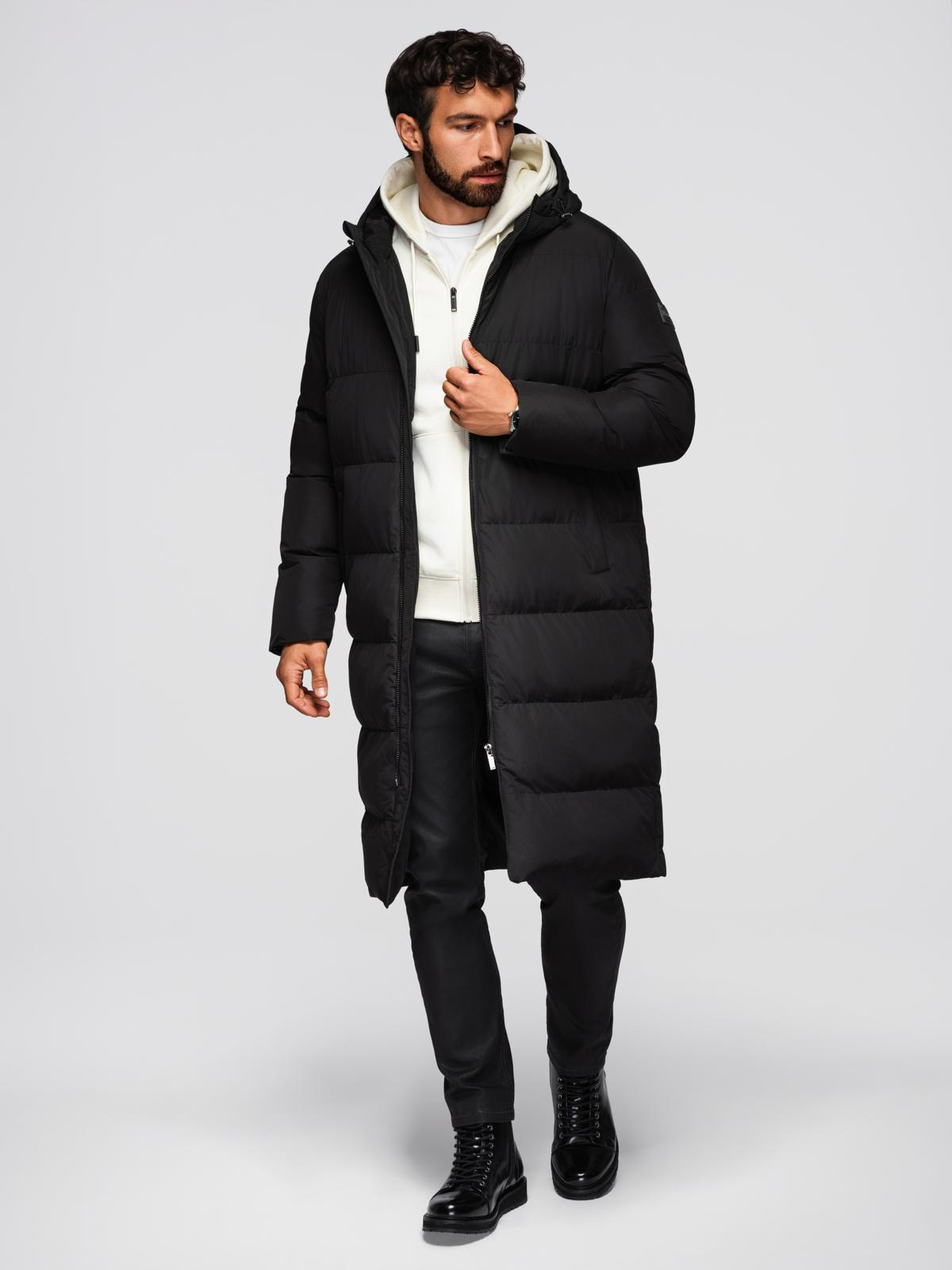 Ombre Men&#039;s classic long hooded jacket - black