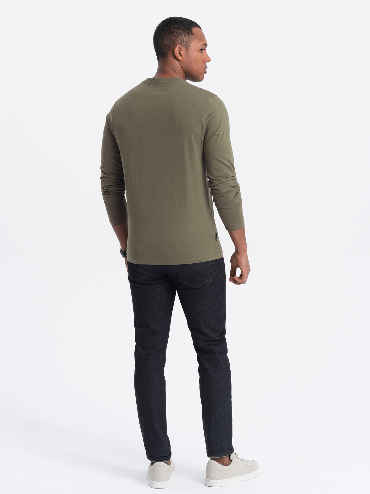 Ombre Men's unprinted longsleeve with v-neck - dark olive