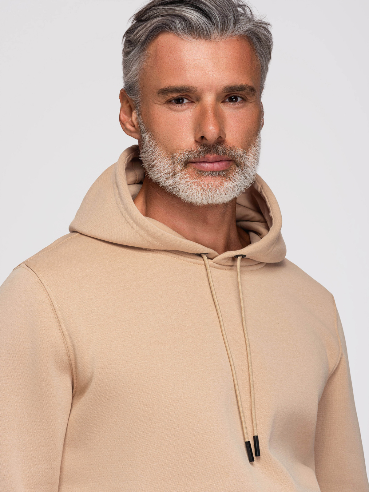 Ombre BASIC men's cotton sweatshirt kangaroo hoodie - beige