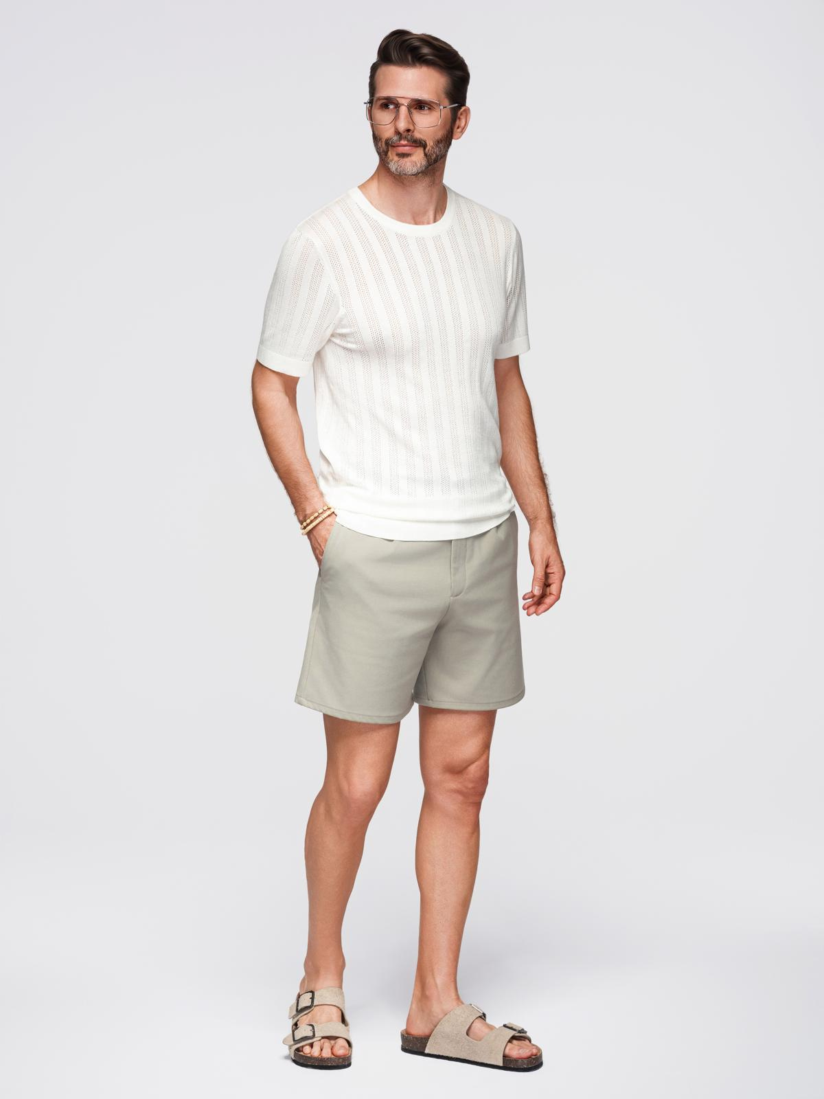 Ombre Men's openwork sweater with round neckline and short sleeves - white