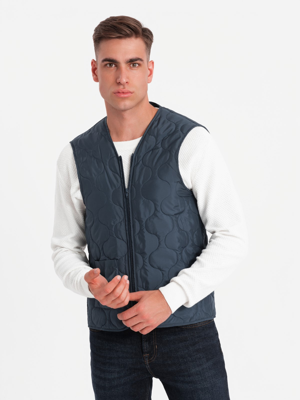 Ombre Single-breasted men&#039;s long coat with collar and bolster - brown