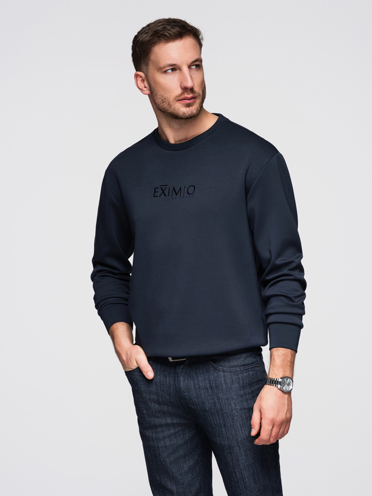 Ombre Men's contrast sweatshirt with reglan sleeves - cream and graphite