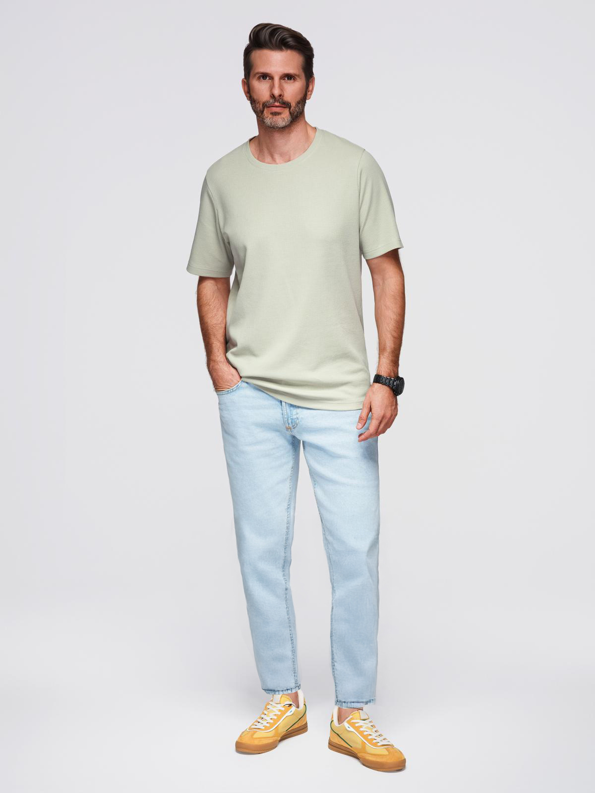 Ombre Men's waffle-textured T-shirt with round neckline - pistachio