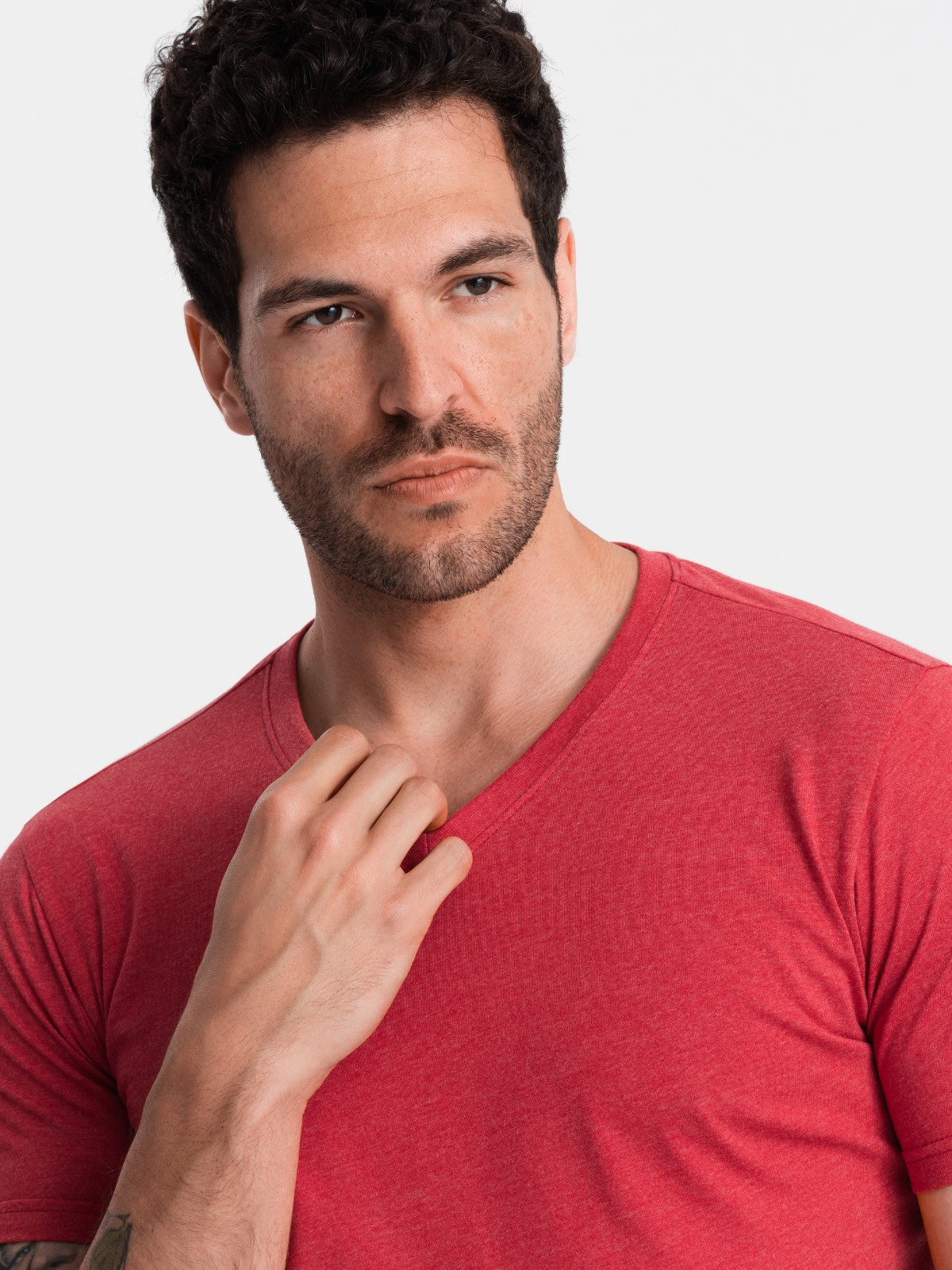 Ombre BASIC men's classic cotton tee-shirt with a crew neckline - red melange