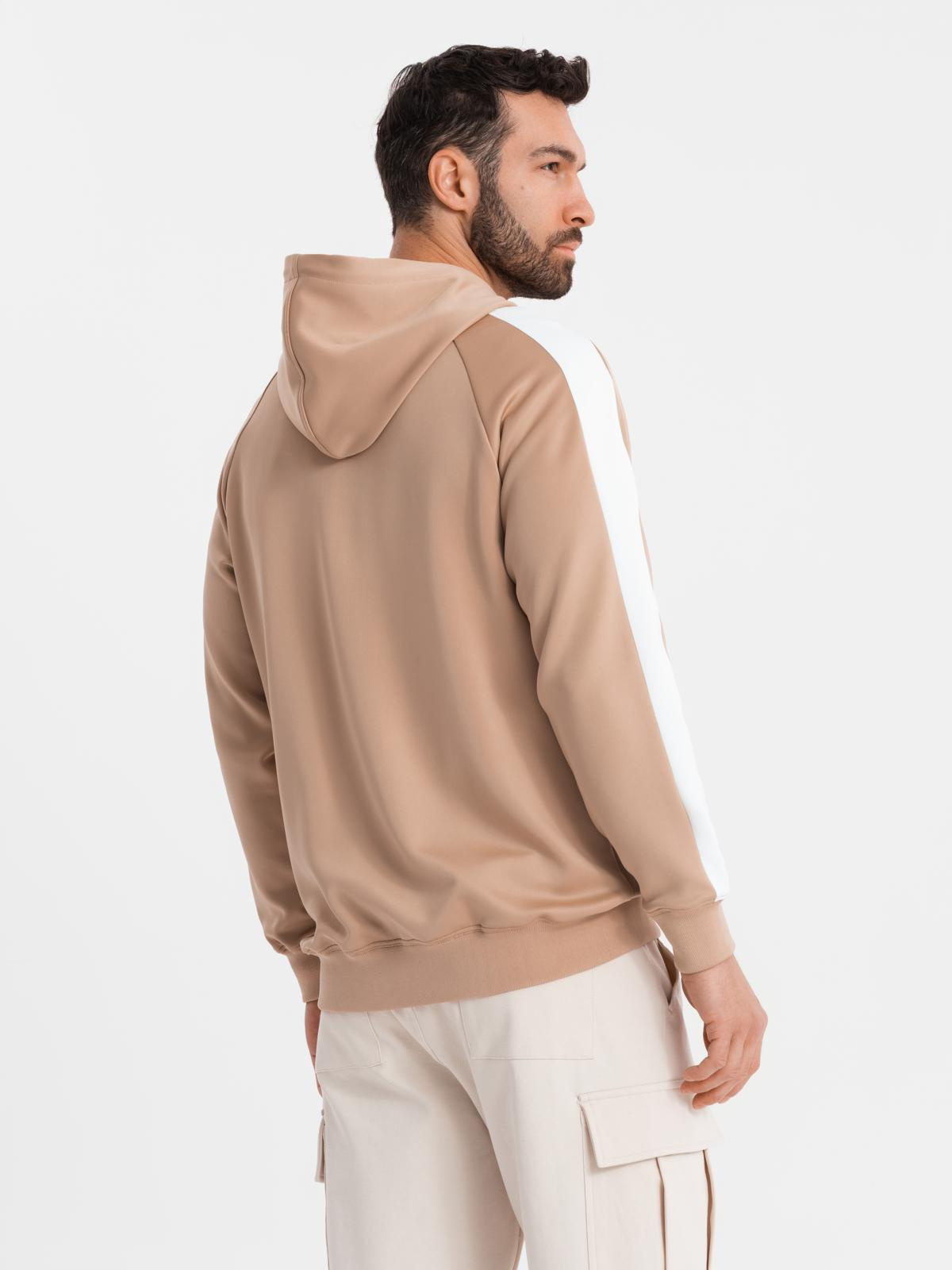 Ombre Unzipped men's hooded sweatshirt with piping - beige