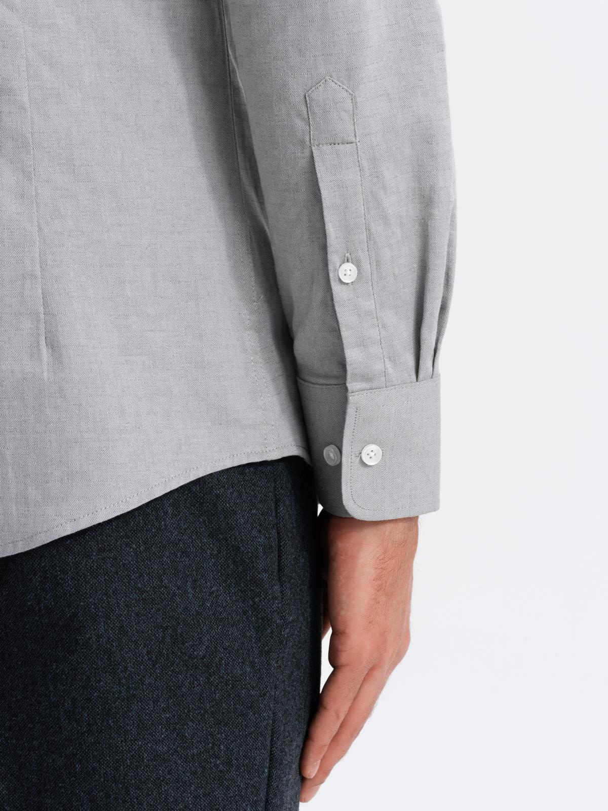 Ombre Men&#039;s SLIM FIT shirt in decorative fabric with pocket - grey