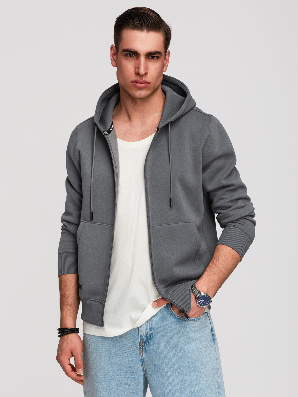 Ombre Men's unbuttoned BASIC sweatshirt - graphite