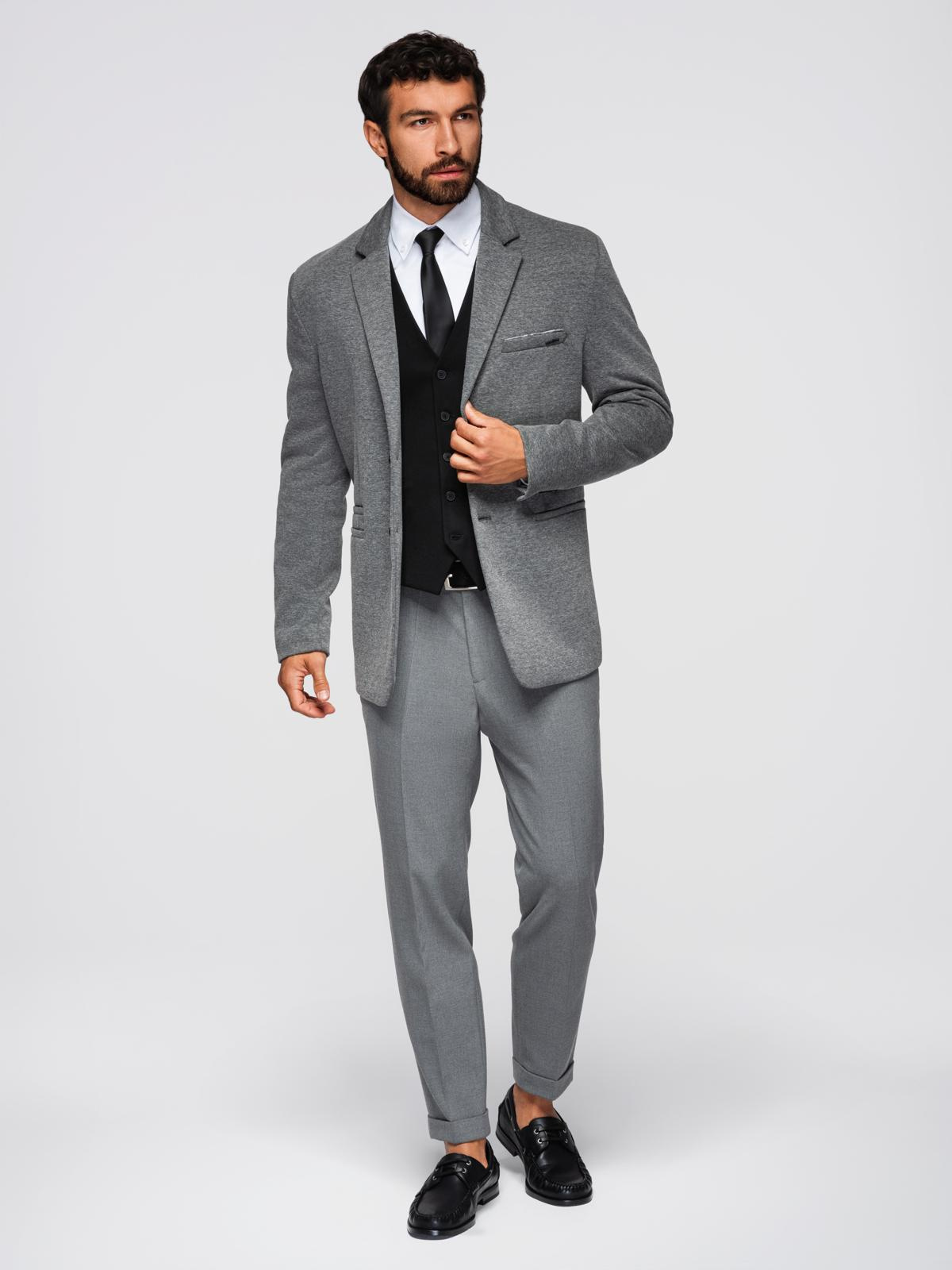 Ombre Men's knitted jacket with a fitted cut - graphite