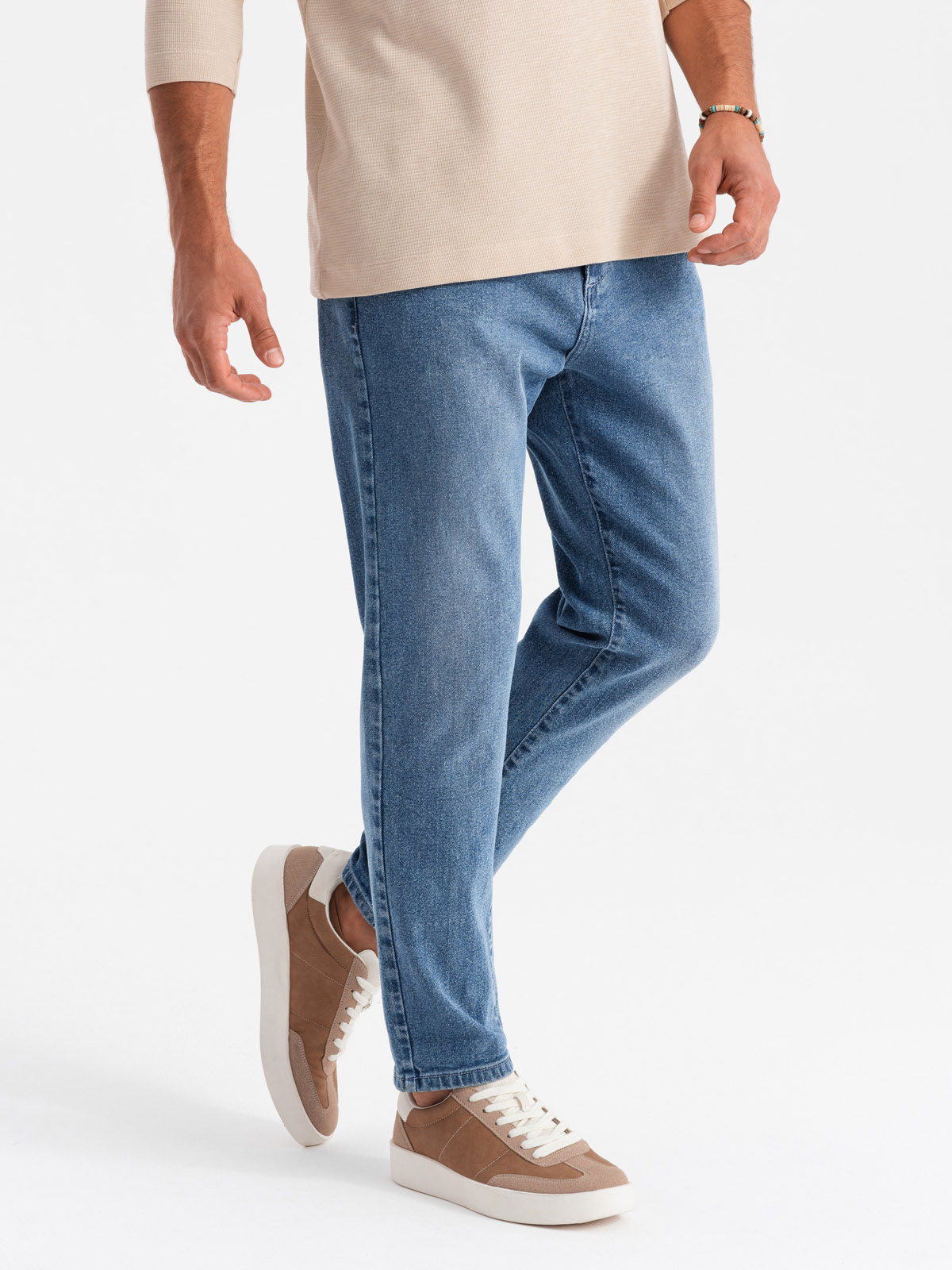 Ombre Men's CARROT FIT Denim Pants With Subtle Rubbing - Blue