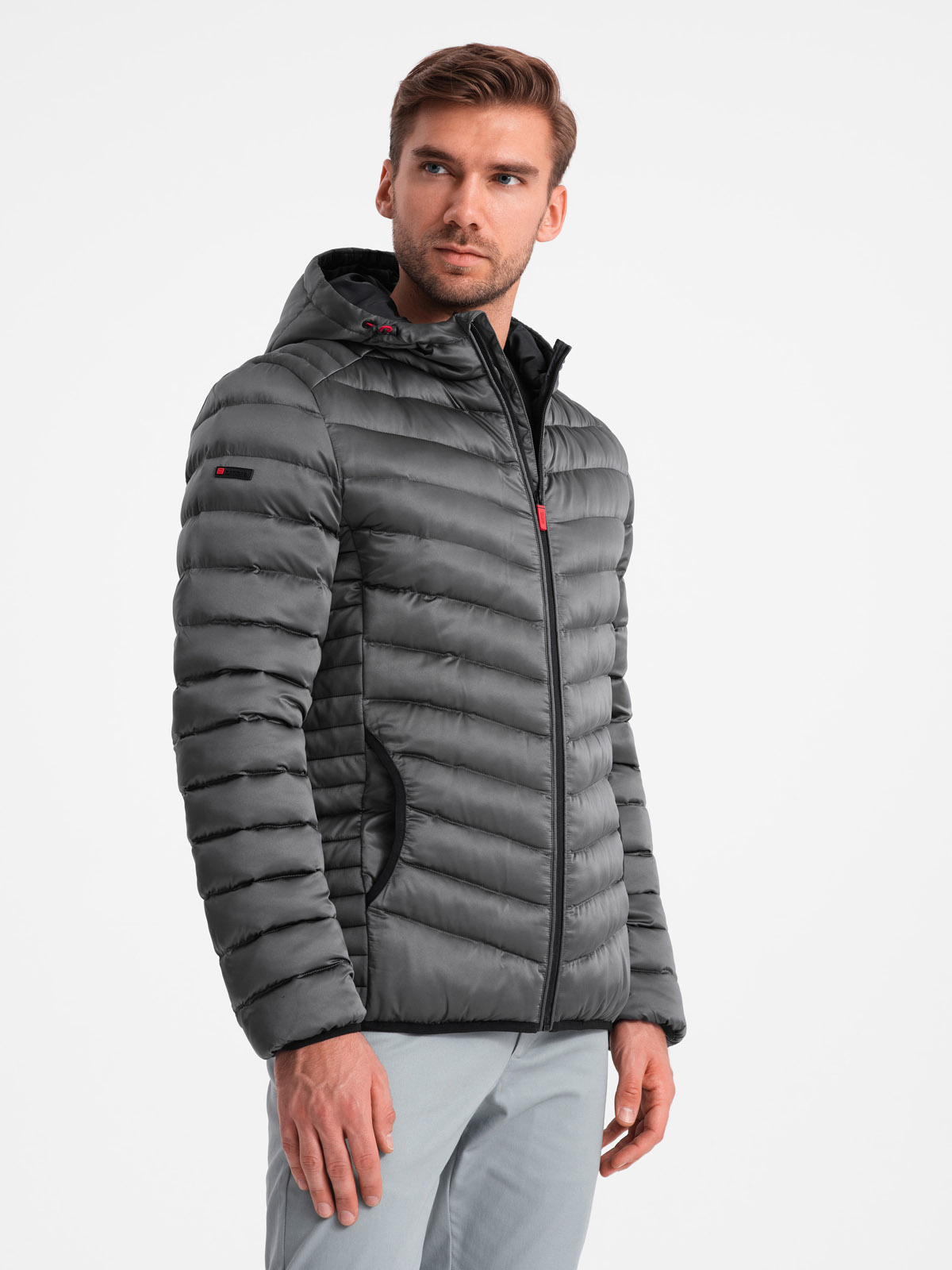 Ombre Lightly insulated quilted men's jacket with satin trim - graphite