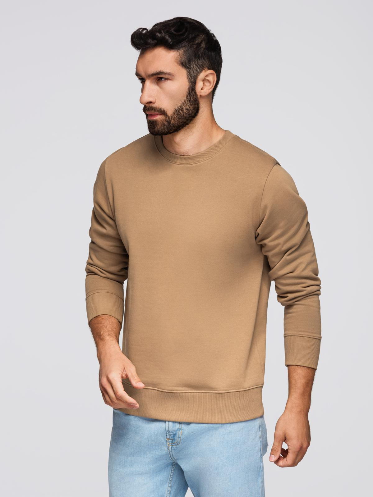 Ombre Men&#039;s BASIC sweatshirt with round neckline - brown