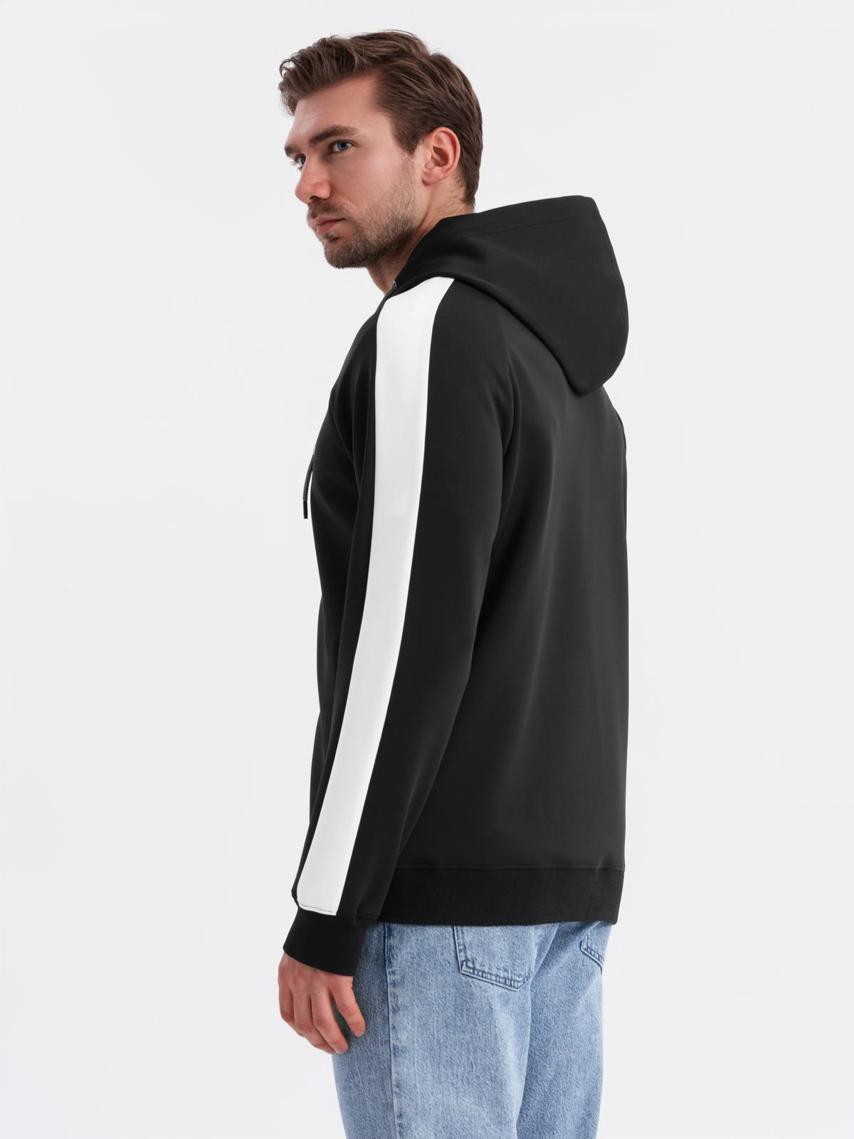 Ombre Men's unbuttoned hooded sweatshirt with piping - black