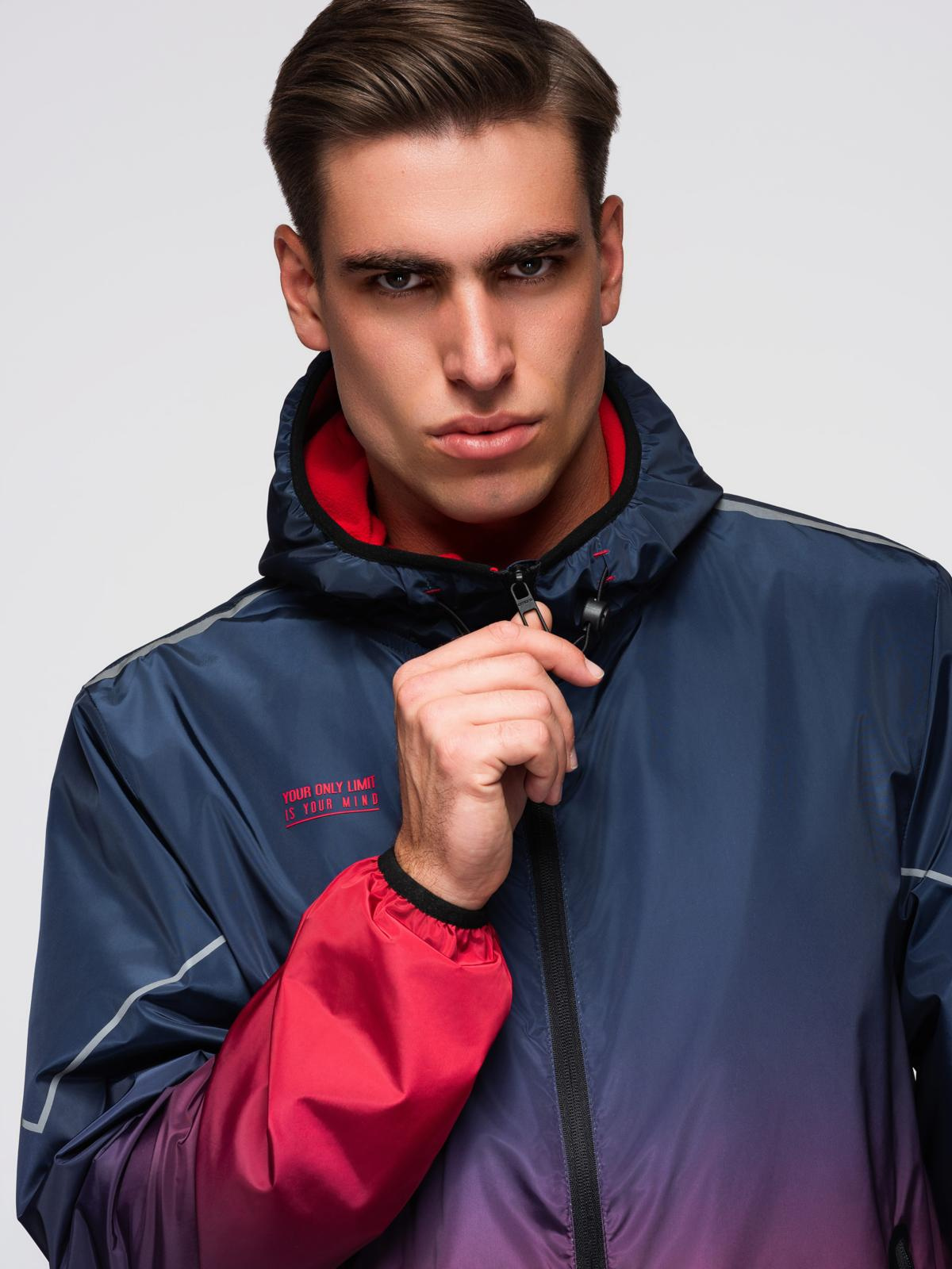 Men's ombre sports jacket with reflectors and fleece lining