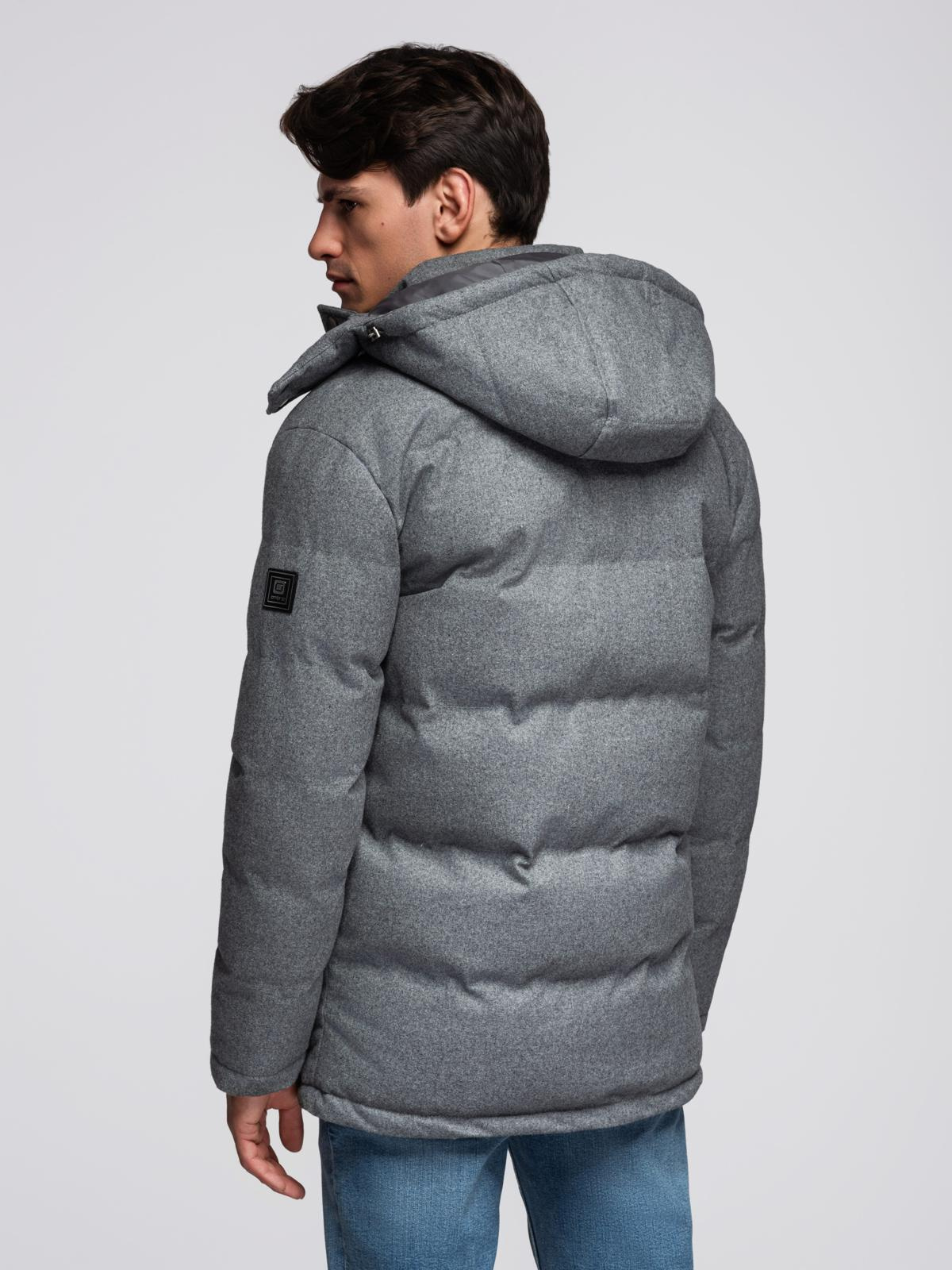 Ombre Warm long men&#039;s parka jacket with wool - grey melange