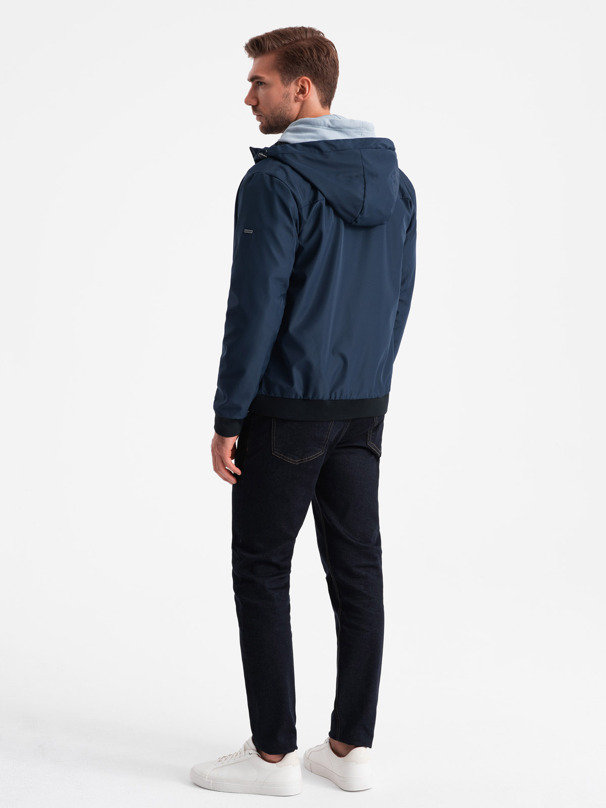 Ombre Men&#039;s lightweight jacket with hood and mesh lining - navy blue